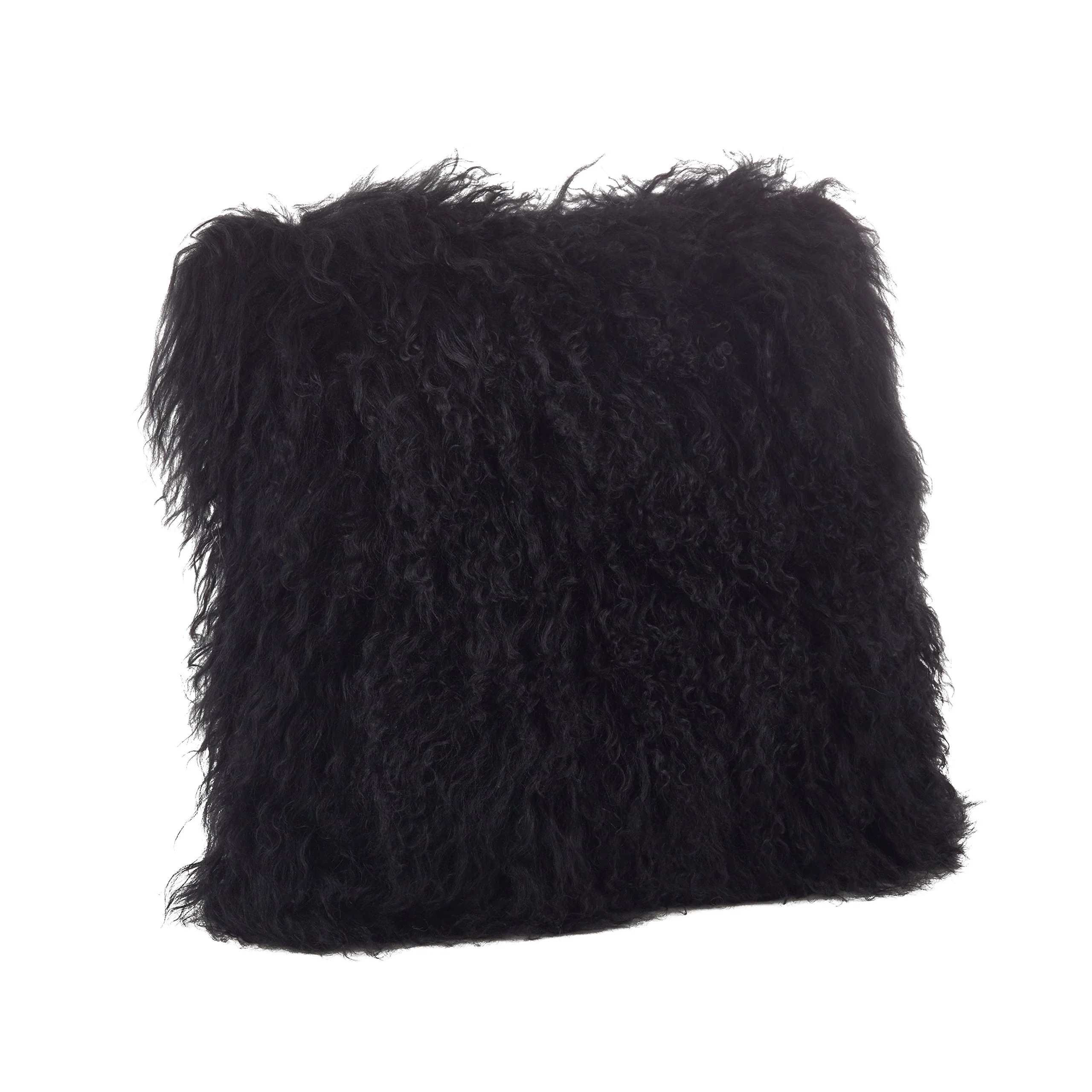 Saro Lifestyle 100% Wool Mongolian Lamb Fur Throw Pillow With Poly Filling, 20', Black