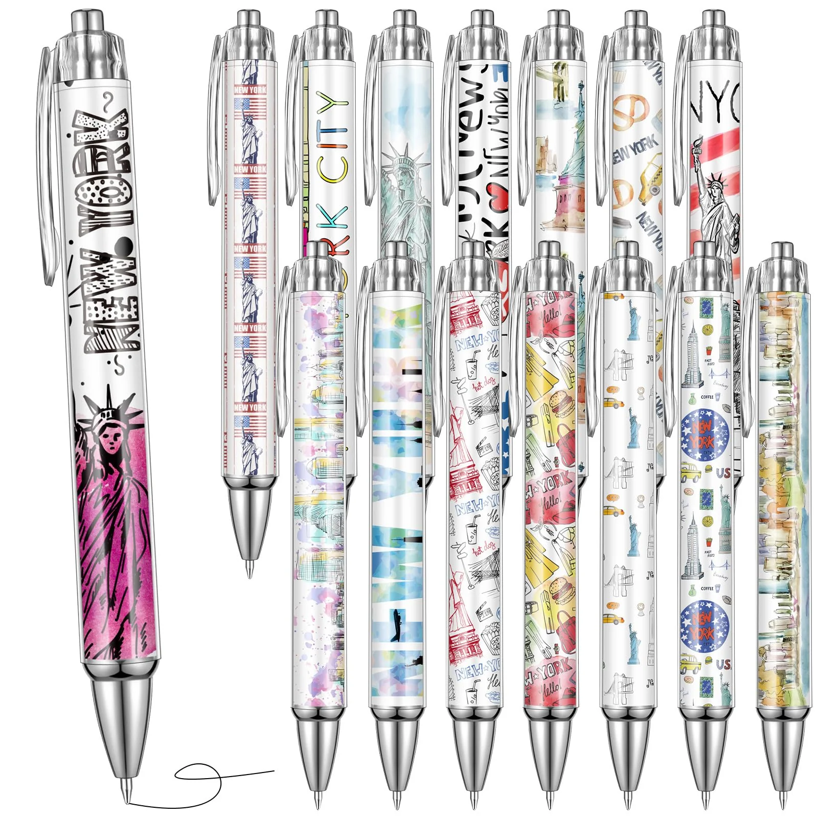 Sayglossy 15 Pcs New York City Travel Ballpoint Pens NYC Souvenirs Gifts NY Travel Pen Bulk Retractable USA Souvenirs for Office