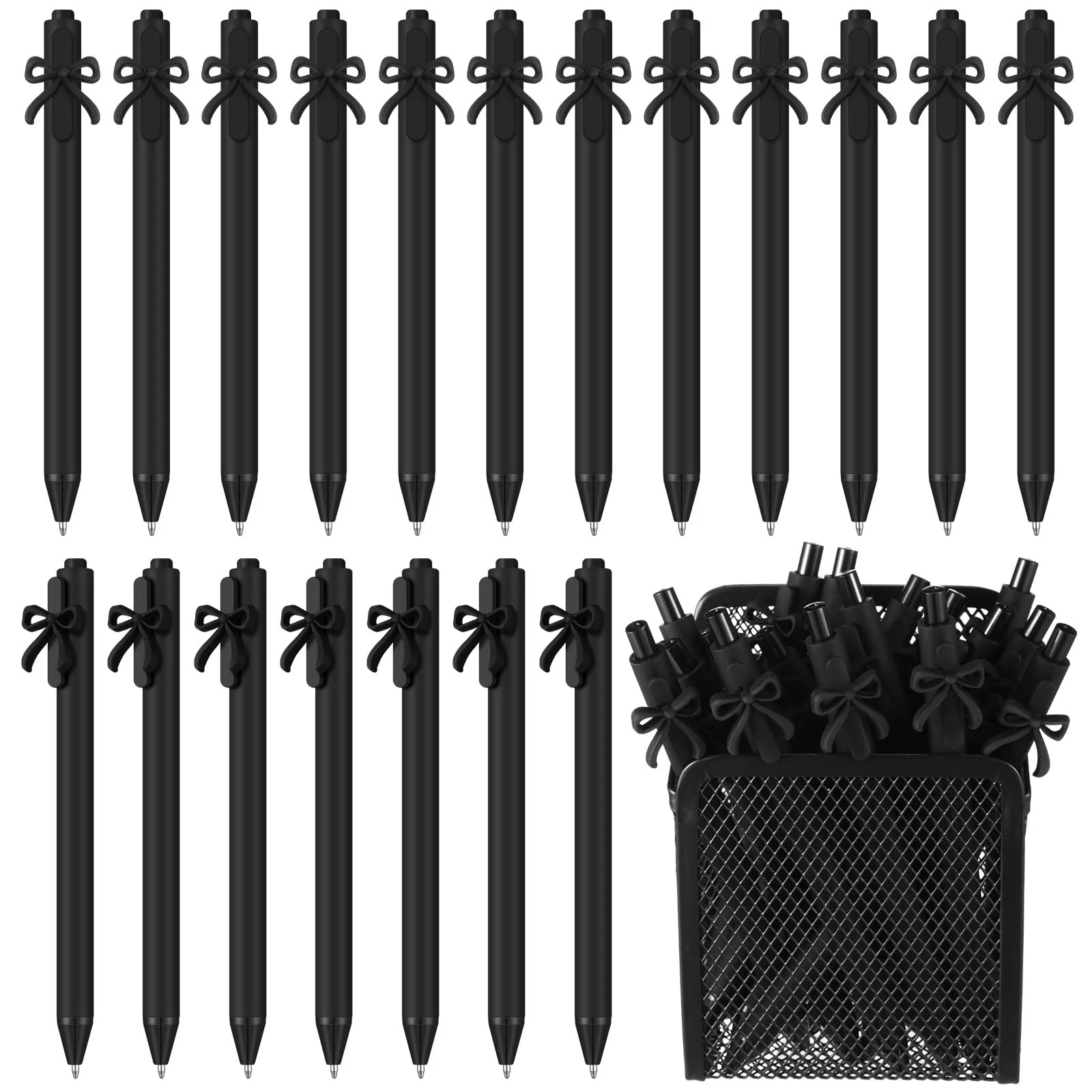 Sayglossy 20 Pcs Black Bow Ballpoint Pens Coquette Aesthetic Retractable Bowknot Black Ink Pen Butterfly Bow Party Favor Gifts f