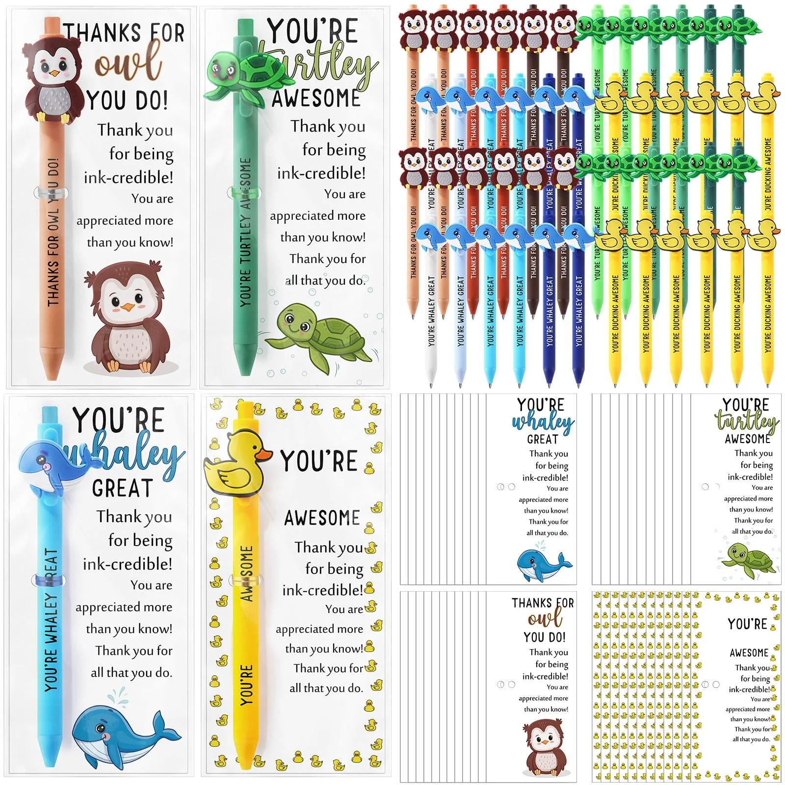 Sayglossy 48 Sets Inspirational Ballpoint Pens Gifts Bulk Funny Animal Customer Service Pens with Positive Bookmarks Employee Ap