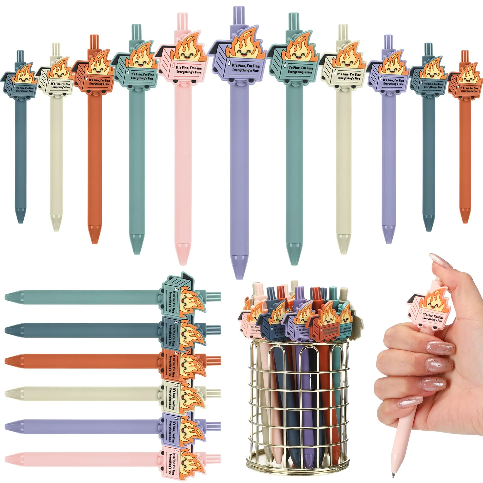 Sayglossy 72 Pcs Dumpster Fire Pen Gifts for Coworker Positive Funny Office Ballpoint Pens Dumpster Fire Desk Accessories Suppor