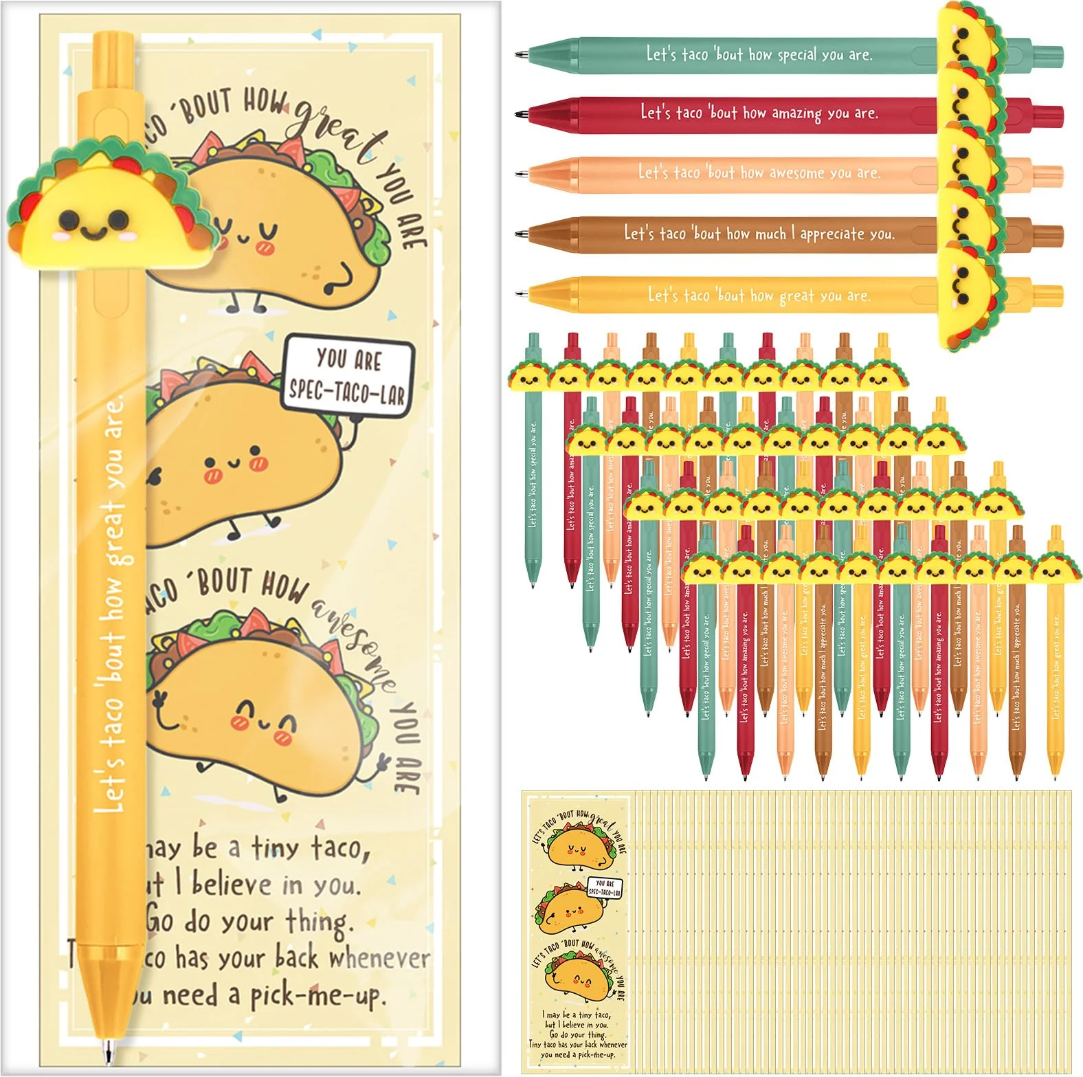 Sayglossy 80 Set Positive Taco Gift Funny Emotional Support Taco Ballpoint Pen with Inspirational Bookmark Christmas Employee Ap