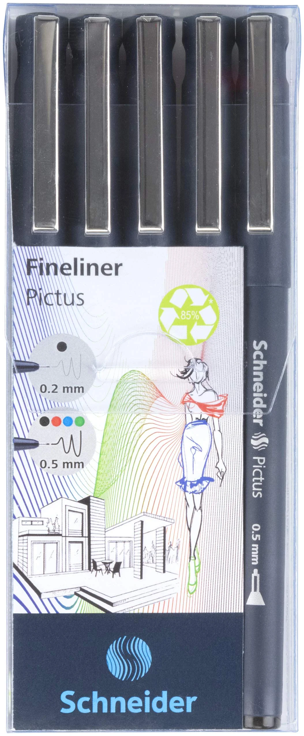 Schneider Pictus Fineliner (Line Widths: 0.2 And 0.5 Mm) Assorted Colours Pack Of 5