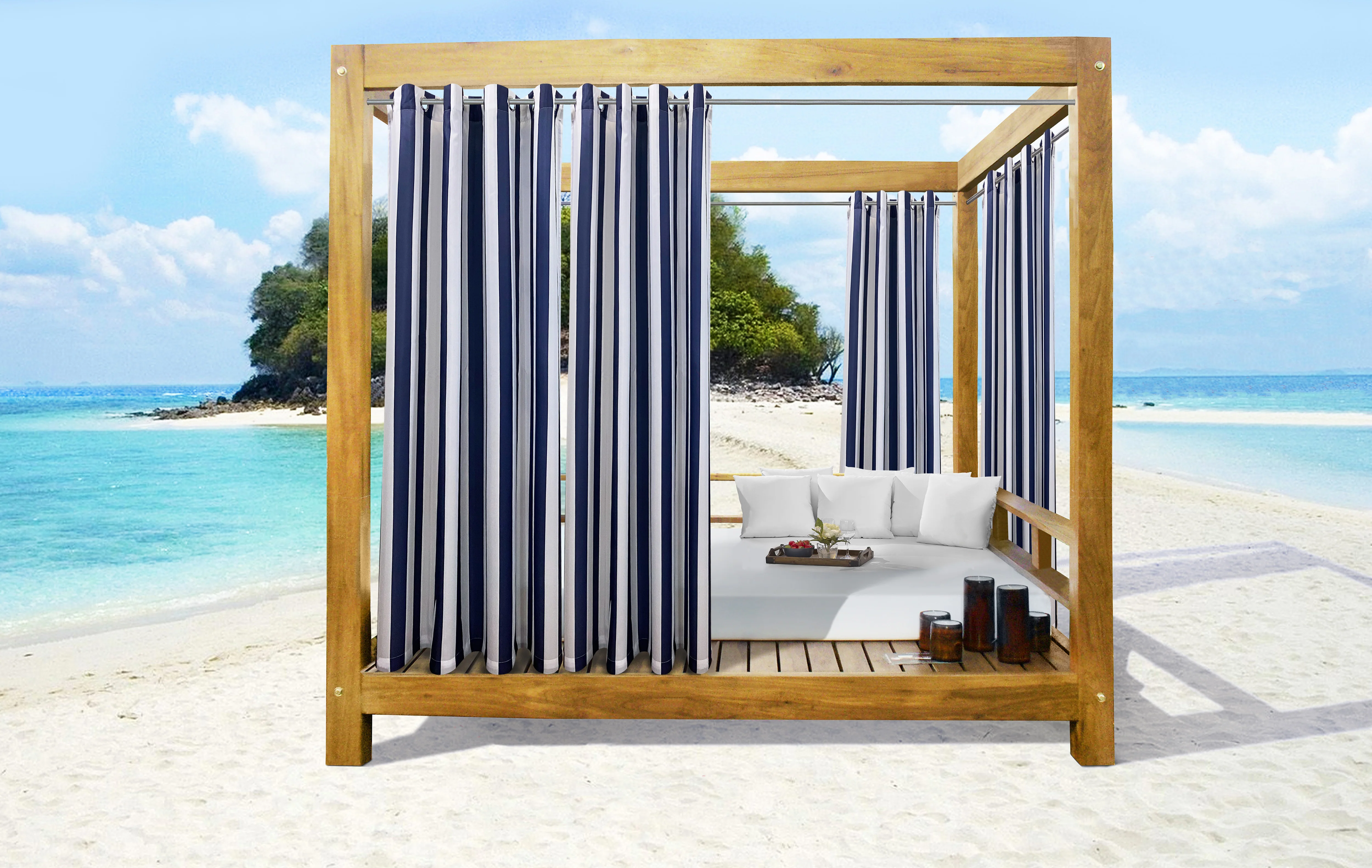 Seascapes Stripe Grommet Panel Pair each 50 x 96 in Indigo