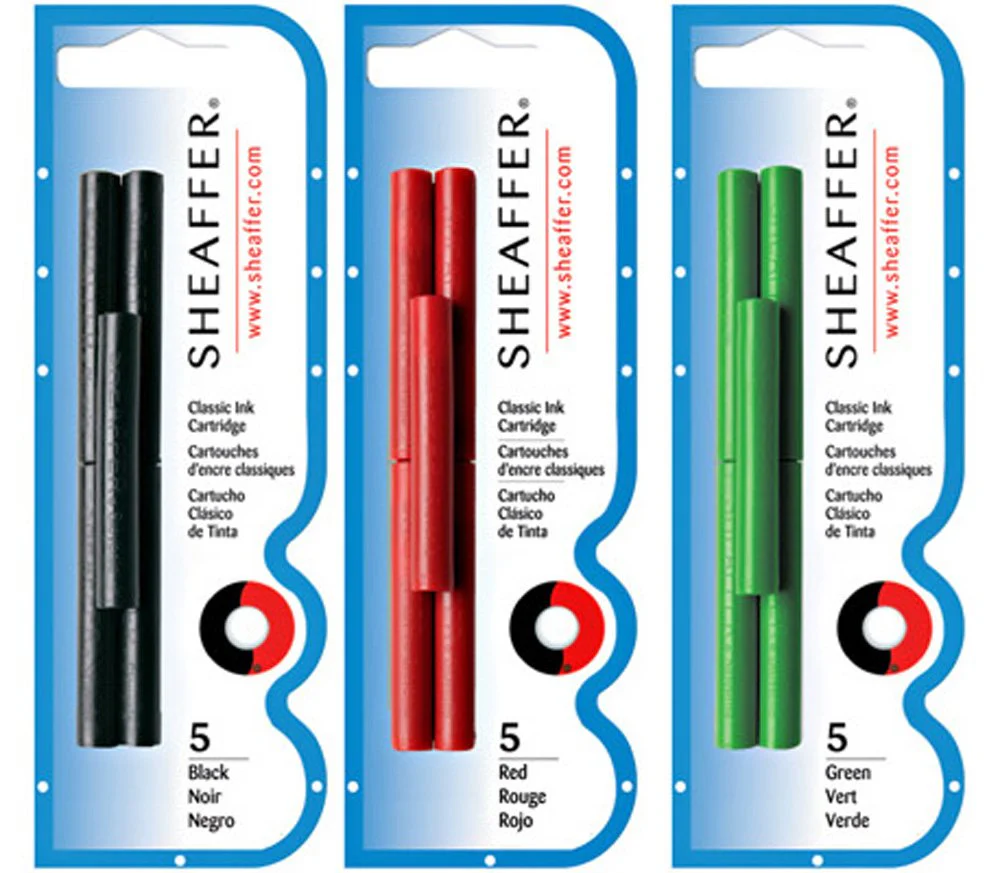 Sheaffer 5 Black, 5 Red & 5 Green Cartridges Bundle