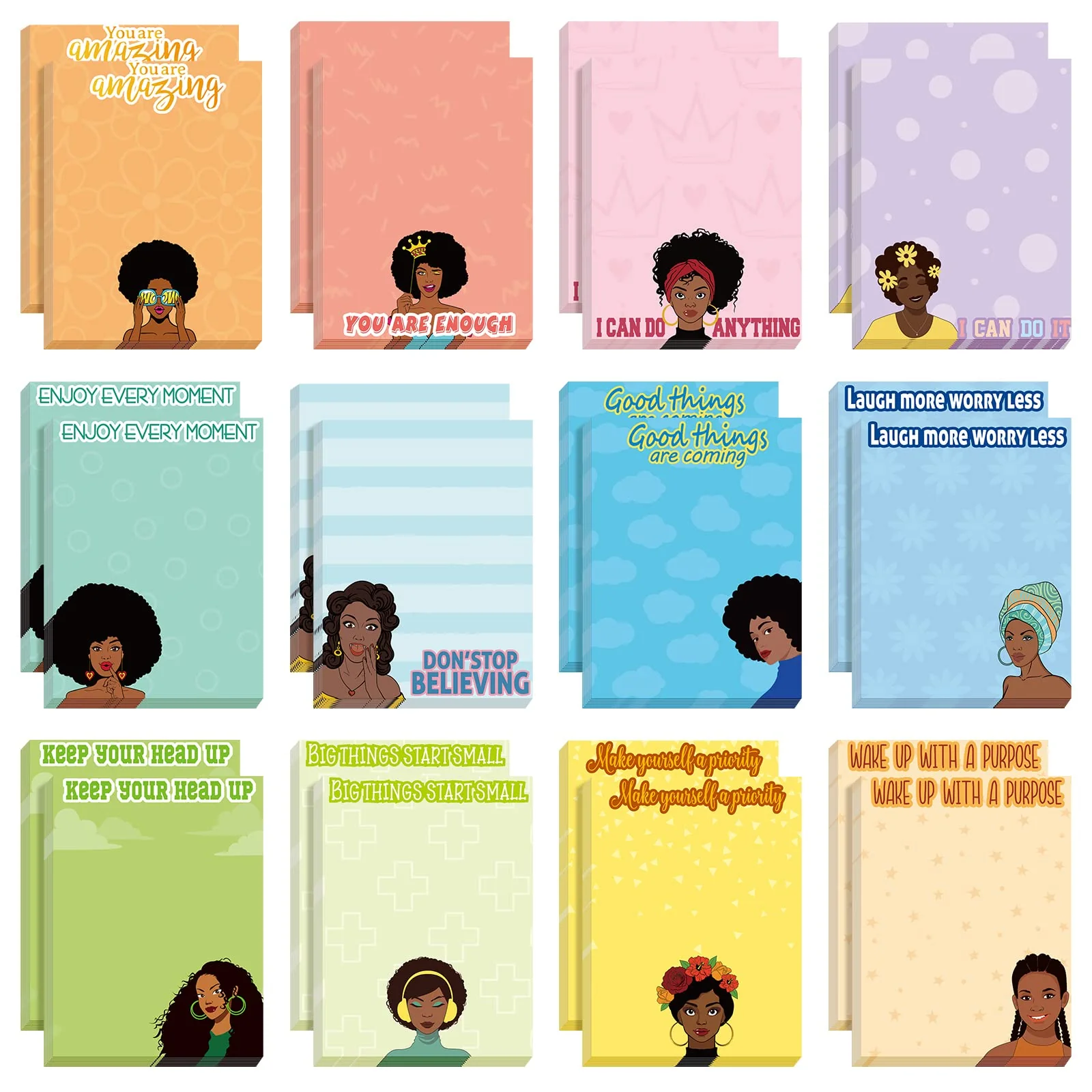 Sinmoe 24 Pcs Black Girl Inspirational Sticky Notes 3 x 4 Inch Mini Sticky Note Motivational Memo Notepads Black History Positiv