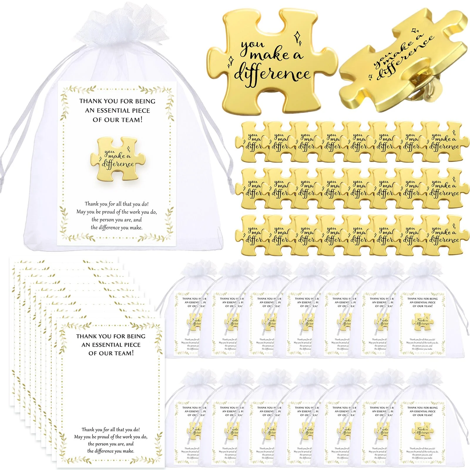 Solsew Christmas Employee Appreciation Gifts Puzzle Piece Lapel Pin Inspirational Thank You Cards for Team Coworker Staff(100 Se