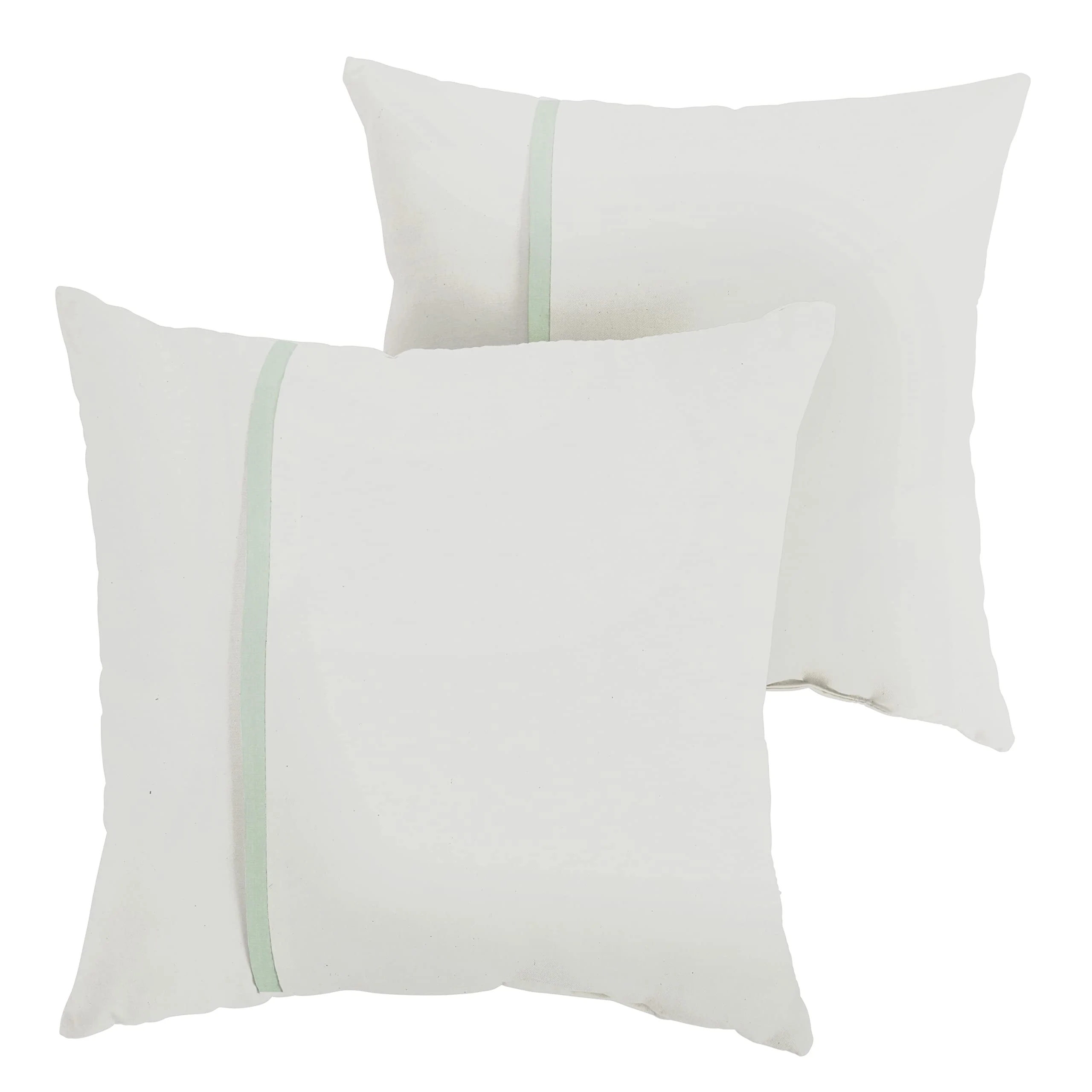 Sorra Home X Sunbrella Indoor Outdoor Square Pillows, Set Of 2, 16X16, Canvas Natural Ivory & Light Spa Green