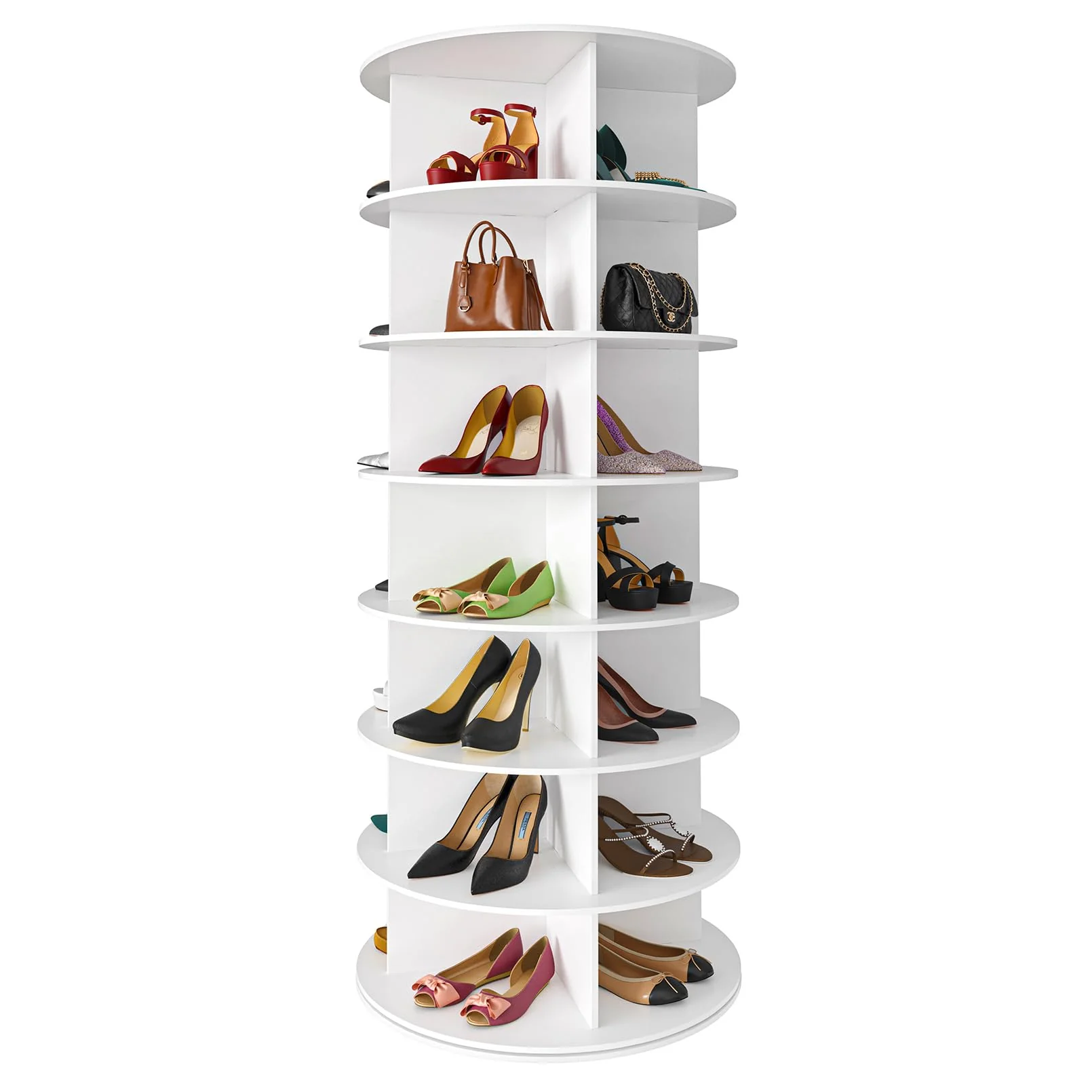 SpaceAid 7 Tier Rotating Shoe Rack Tower, Spinning Shoe Display Lazy Susan, Revolving 360 Shoe Rack Storage Round Carousel, Vert