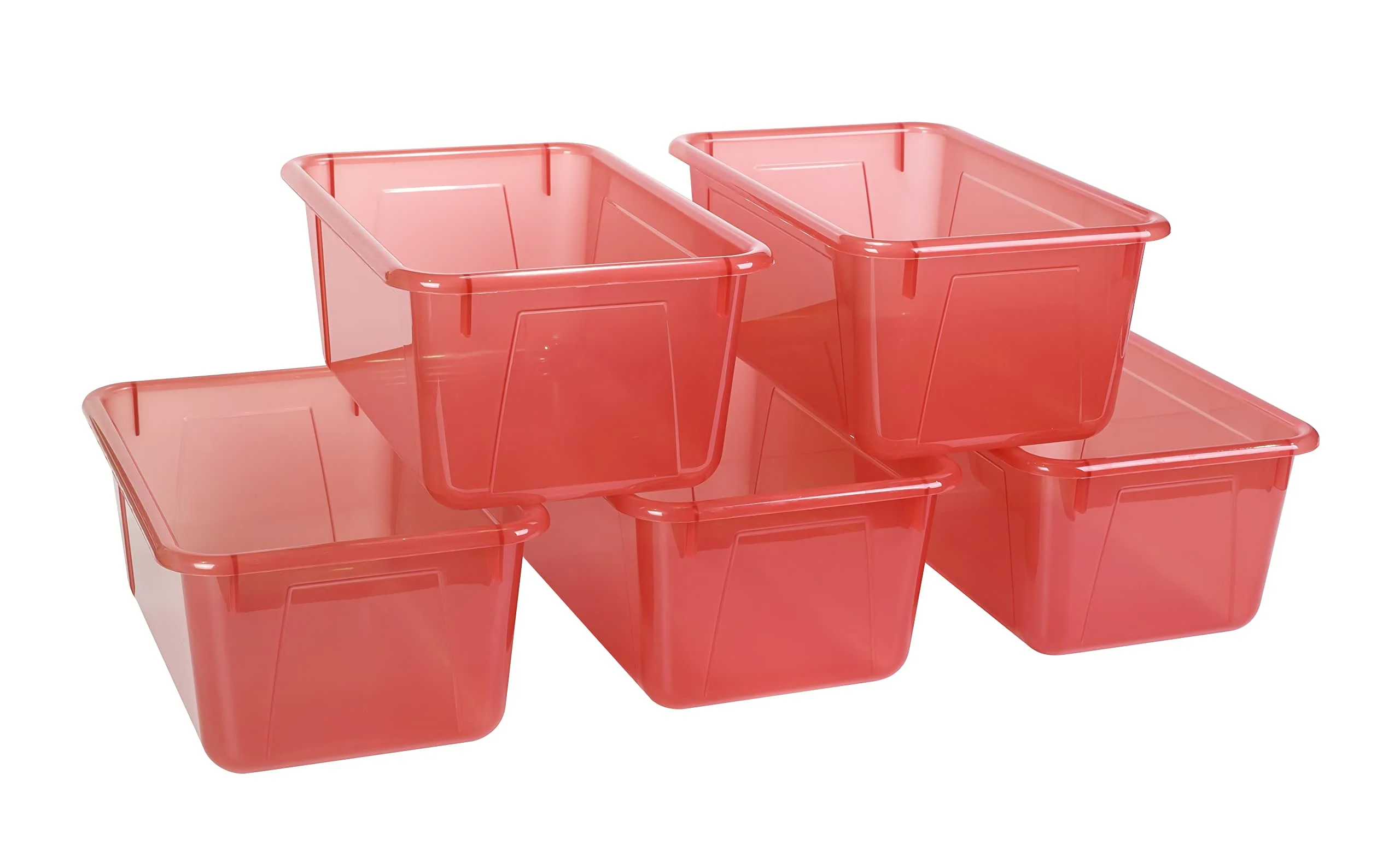 Storex Small Cubby Bins - Plastic Storage Containers For Classroom, 12.2 X 7.8 X 5.1 Inches, Candy Red, 5-Pack (62475A05C)