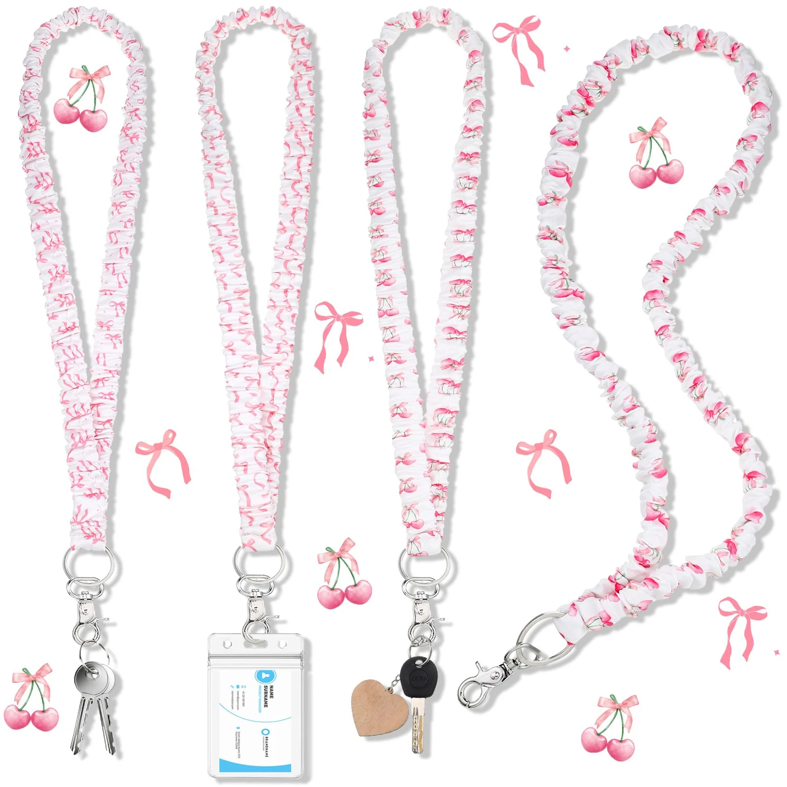 Suncalla 3 Pcs Teacher Scrunchie Lanyard Christmas Teacher Gift Stretchy Lanyards for ID Badge Appreciation Gift for Women(Pink