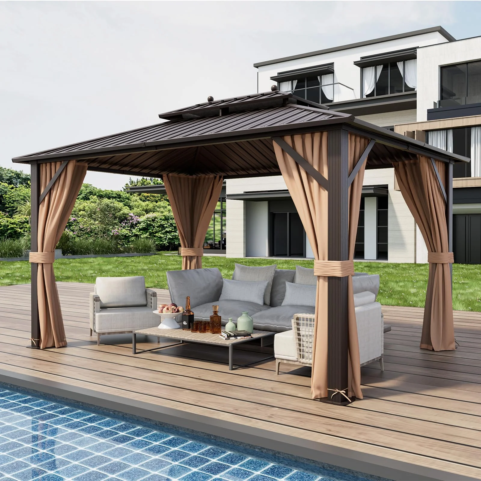 Tangkula 10X13 Ft Hardtop Gazebo, Patio Gazebo With Galvanized Steel Double Roof & Aluminum Frame, Permanent Pavilion Outdoor Ga