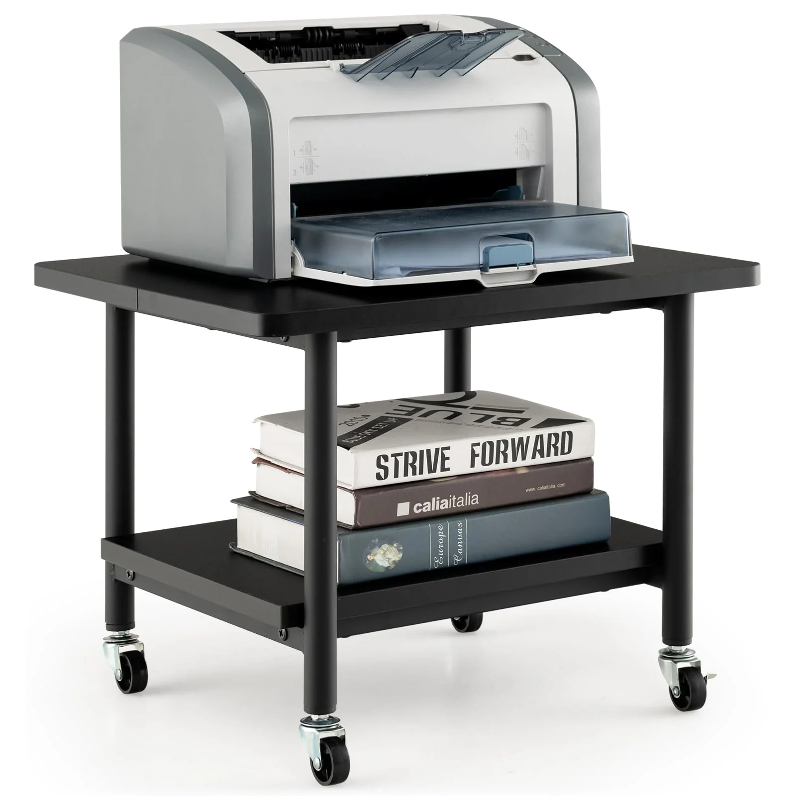 Tangkula Printer Stand With Storage, Under Desk Printer Table With 4 Wheels & Locking Mechanism, 2-Tier Rolling End Table Storag
