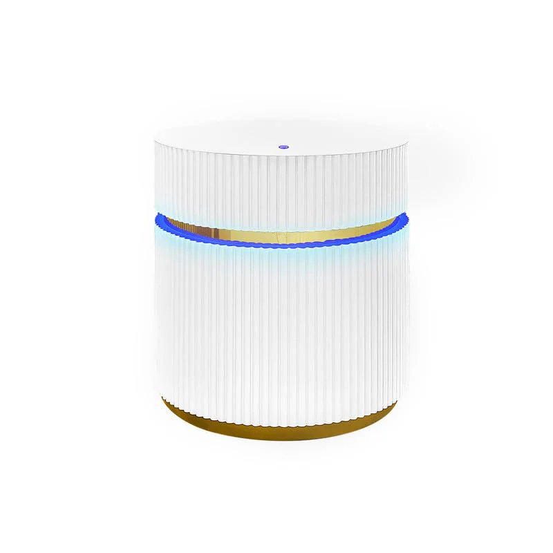 Tavita 19.5 Round White Side Table with Glass Top and LED Lights