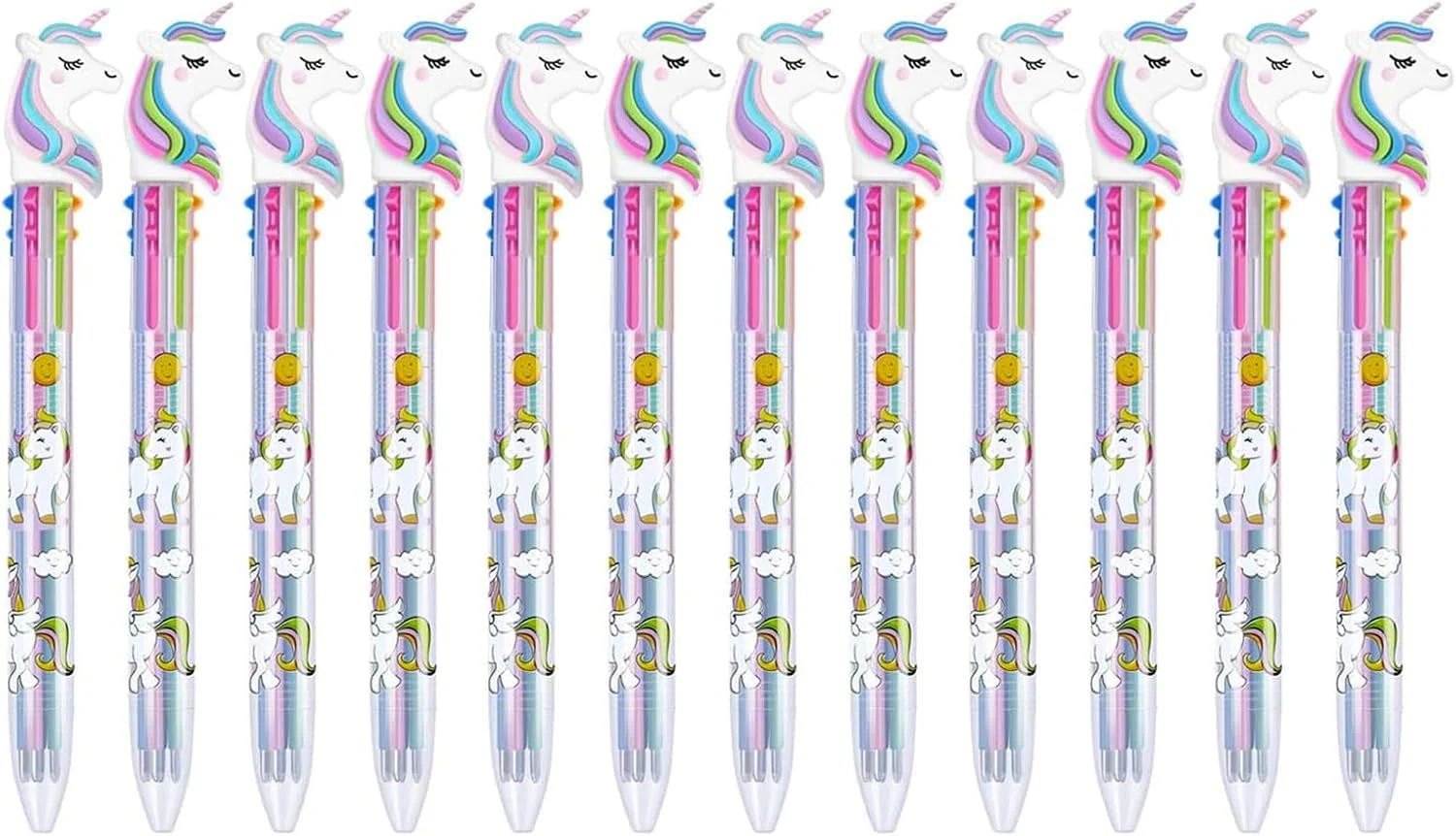 Tbestmax 24 Multicolor Ballpoint Pen Retractable Gel Pen Unicorn Shuttle Pens 0.5mm Liquid Ink Pens Set Pen Supplies Office Gift
