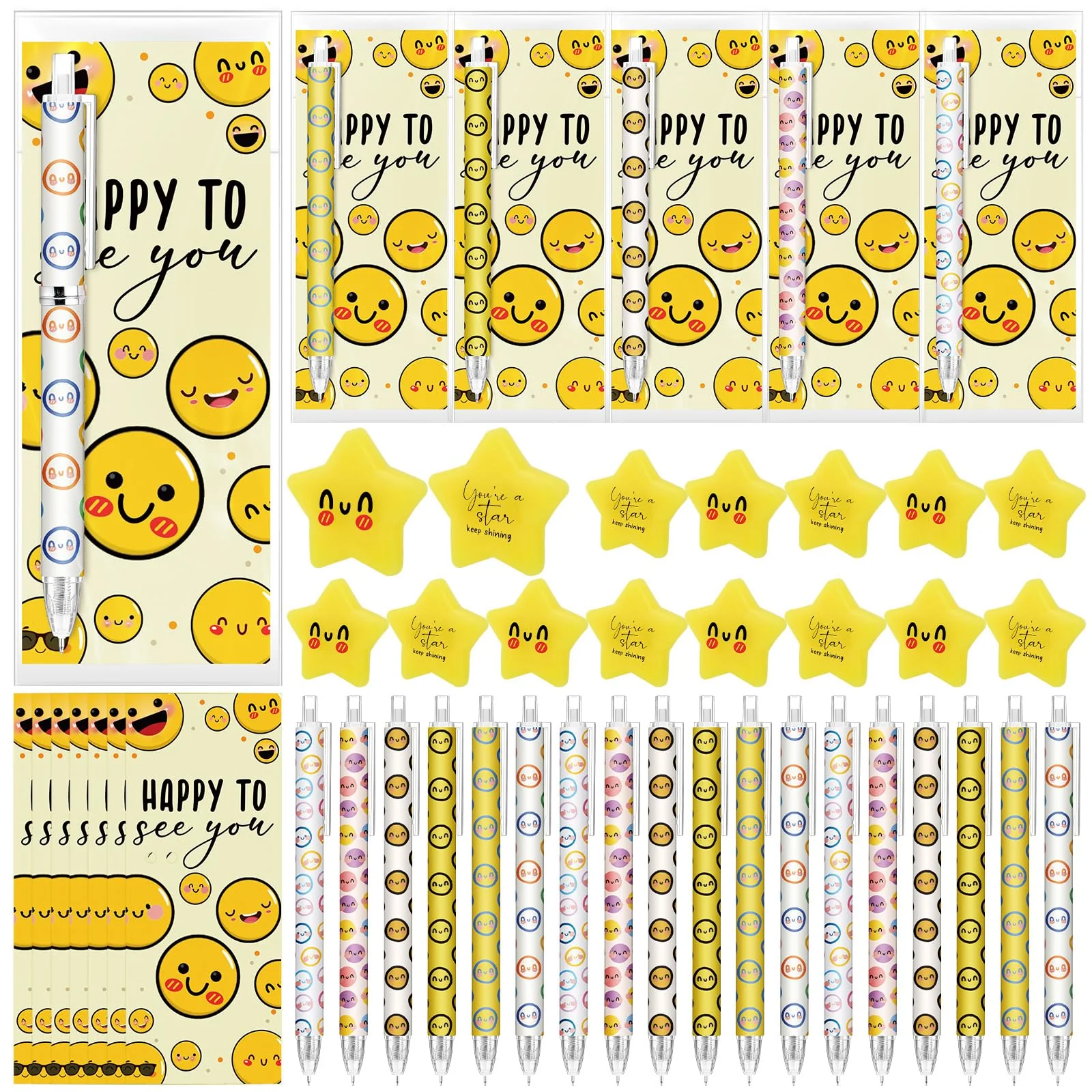 TecUnite 20 Sets Smile Face Gifts Bulk Christmas Employee Appreciation Team Inspirational Smile Face Pen Stress Ball Awesome Mot