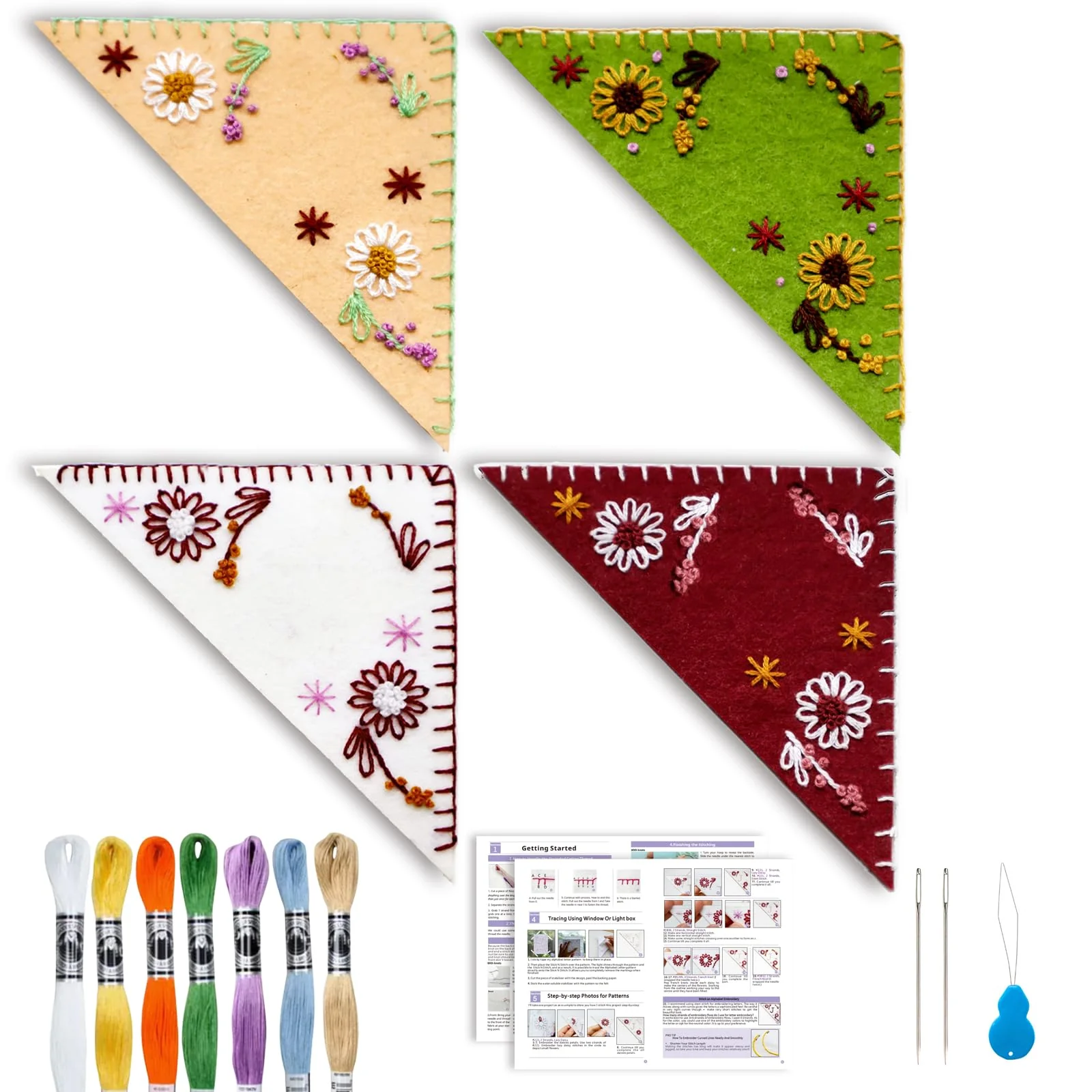 TenDawn Bookmark Making Kit, Personalized Embroidered Corner Mark for Beginner, 4 Pack, DIY Initial Felt Bookmark Corner, Gift f