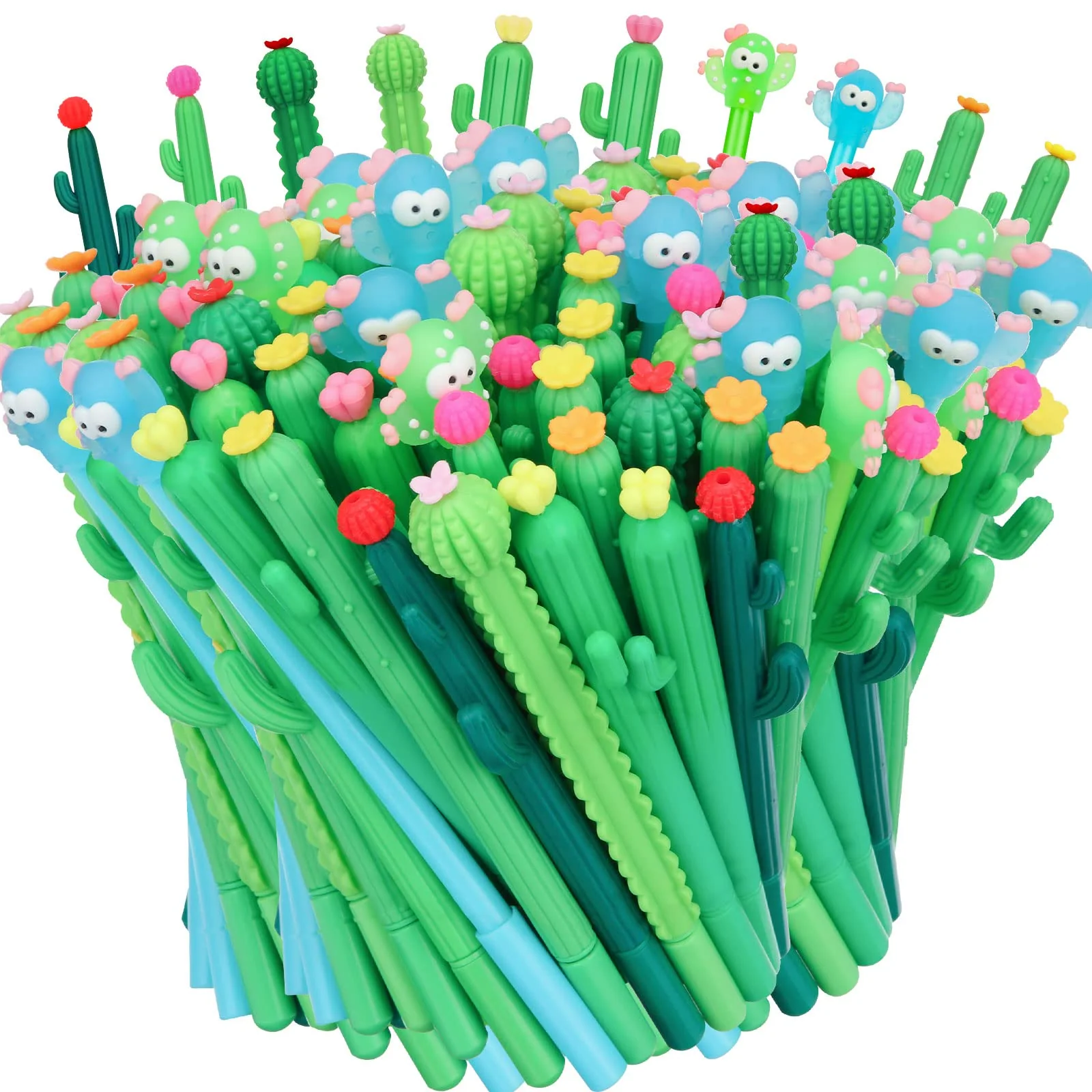 Tinlade 200 Pcs Cactus Pens Bulk Cactus Shaped Gel Pens Cute Gifts 0.5mm Black Ink Cacti Pen Creative Saguaro Gel Ink for Office