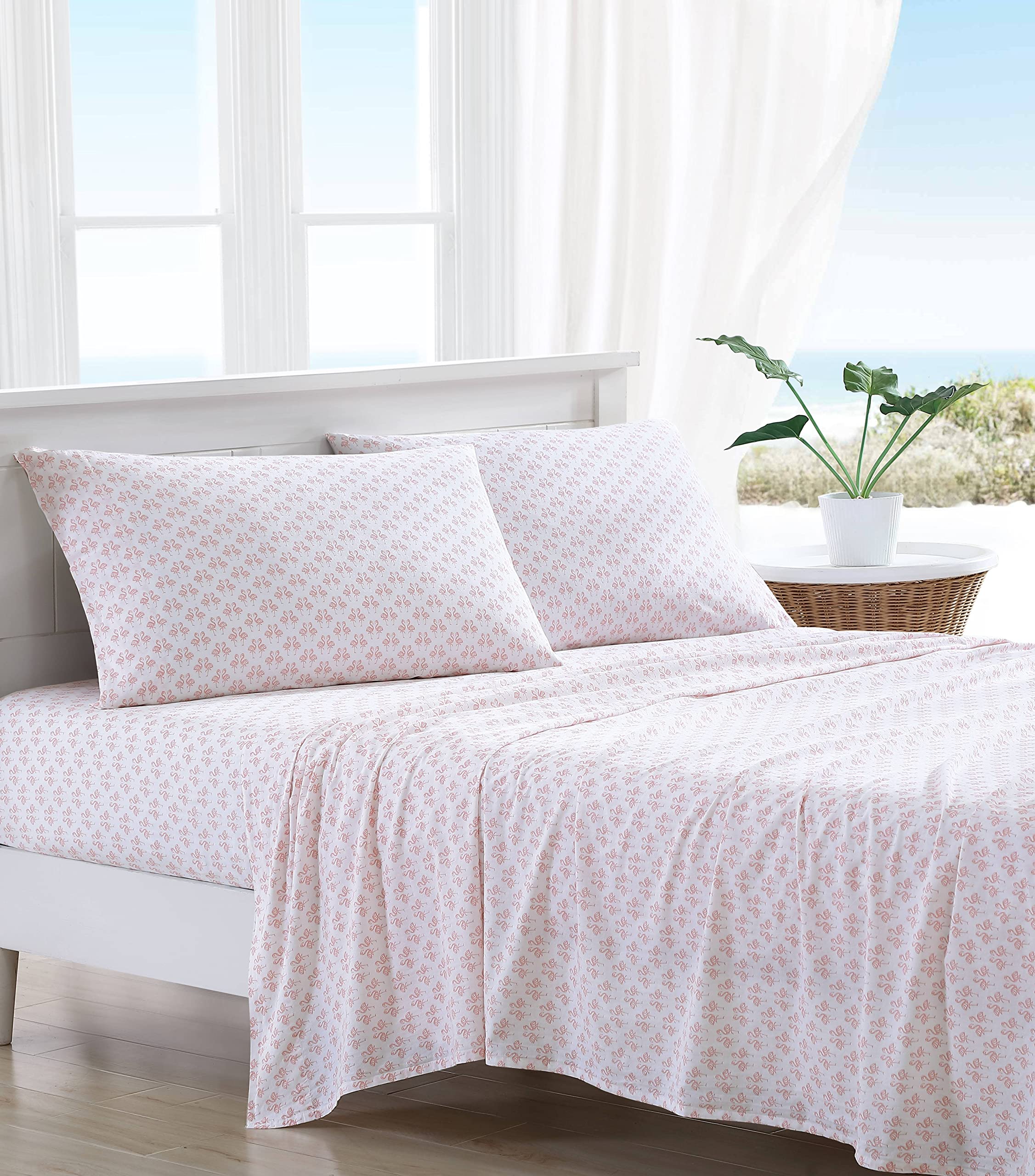 Tommy Bahama - King Sheets, Cotton Percale Bedding Set, Crisp & Cool, Stylish Bedding Set (Flamingo Pink, King)