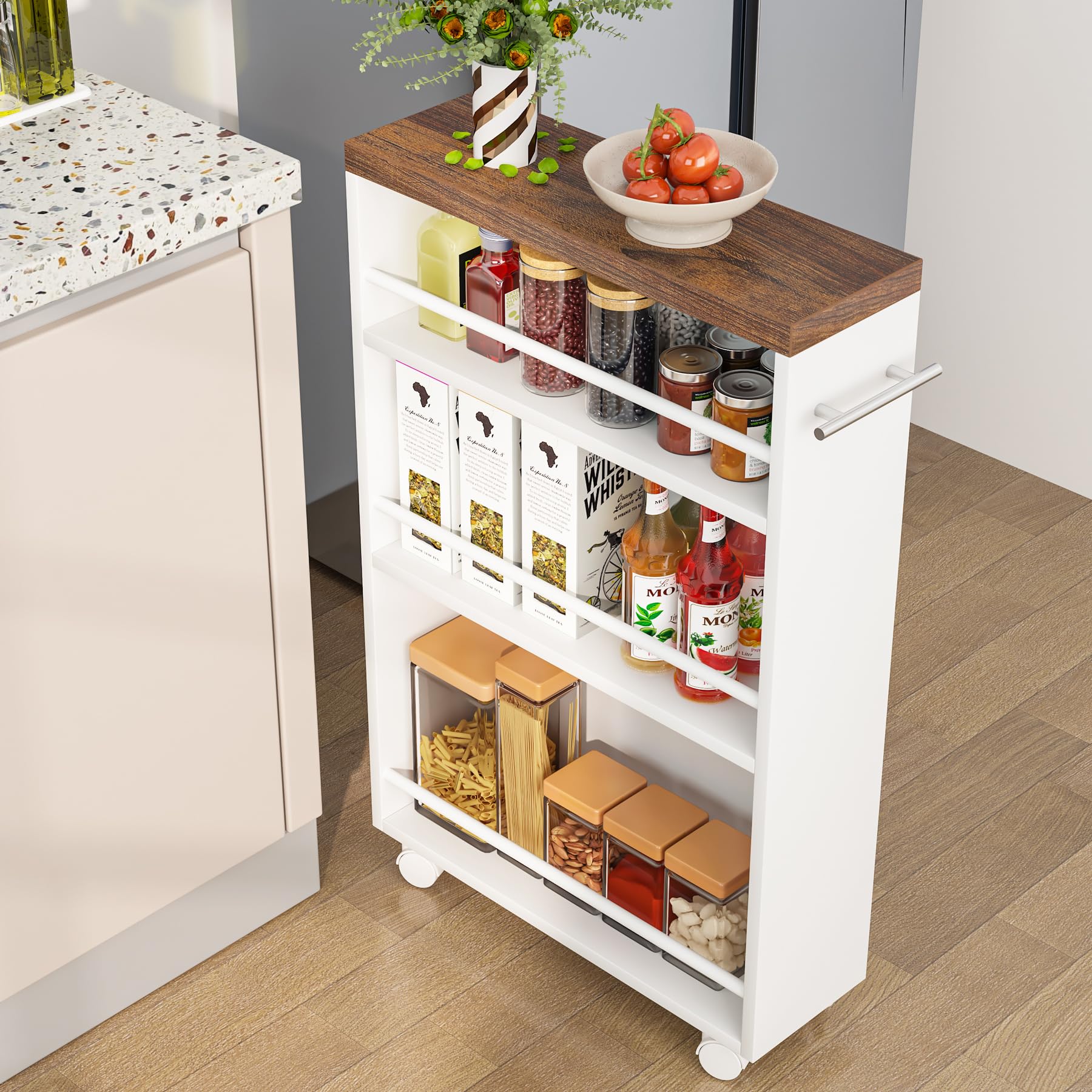 Tribesigns Slim Storage Cart, Rolling Narrow Kitchen Cart On Wheels For Small Place, 4-Tier Slide Out Slim Utility Cart Skinny L