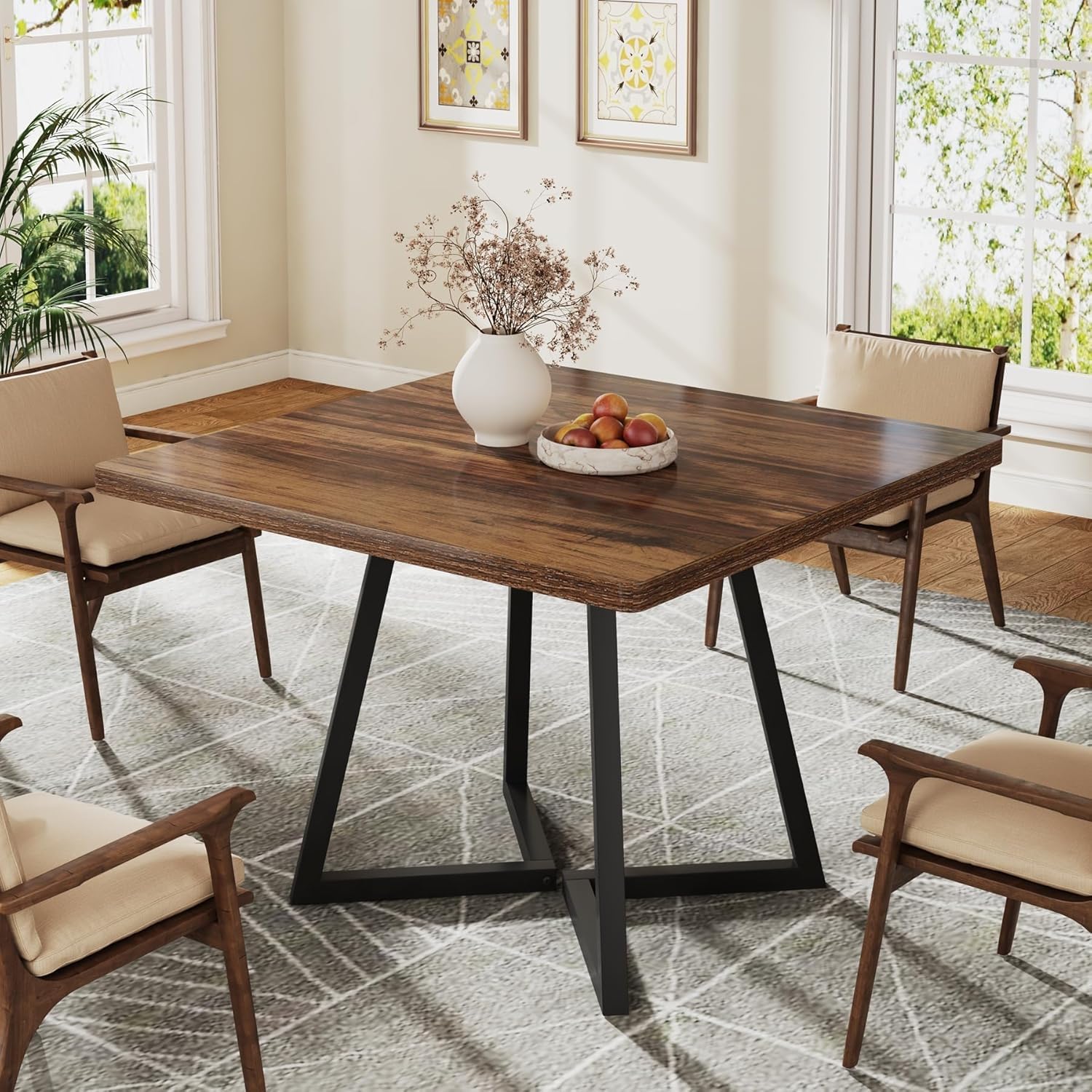 Tribesigns Square Dining Table for 2, 31.5 Industrial Dinner Table with Metal Base, Kitchen Table for Dining Room, Small Space,