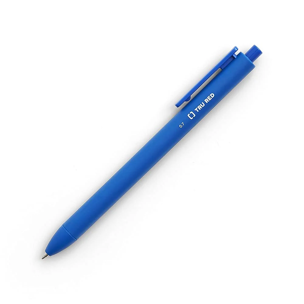 Tru Red Retractable Quick Dry Gel Pens, Blue, 0.7Mm Medium Point (1 Dozen Pens) - Smooth-Flowing Blue Ink Pen With Full Rubberiz