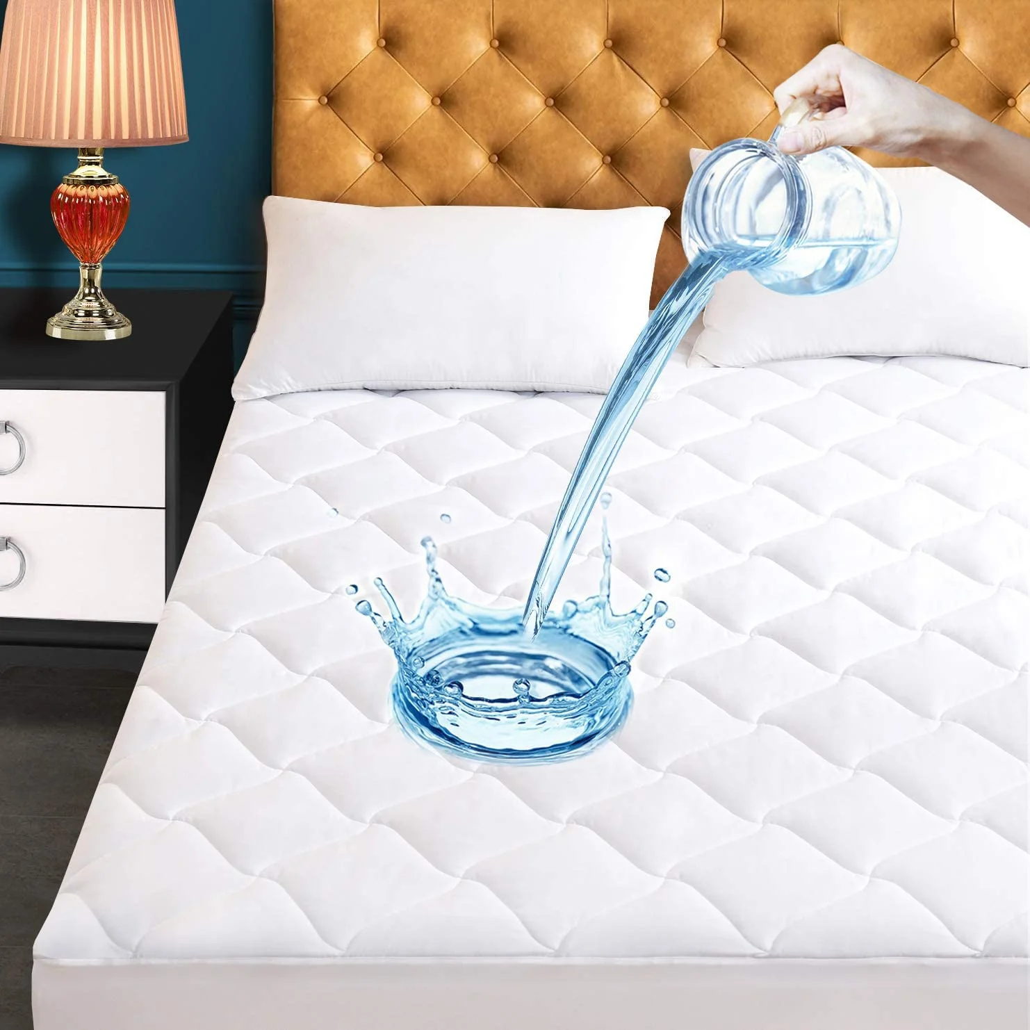 Twin Size Quilted Fitted Mattress Pad, Waterproof Breathable Cooling Mattress Protector, Stretches Up To 21 Inches Deep Pocket H