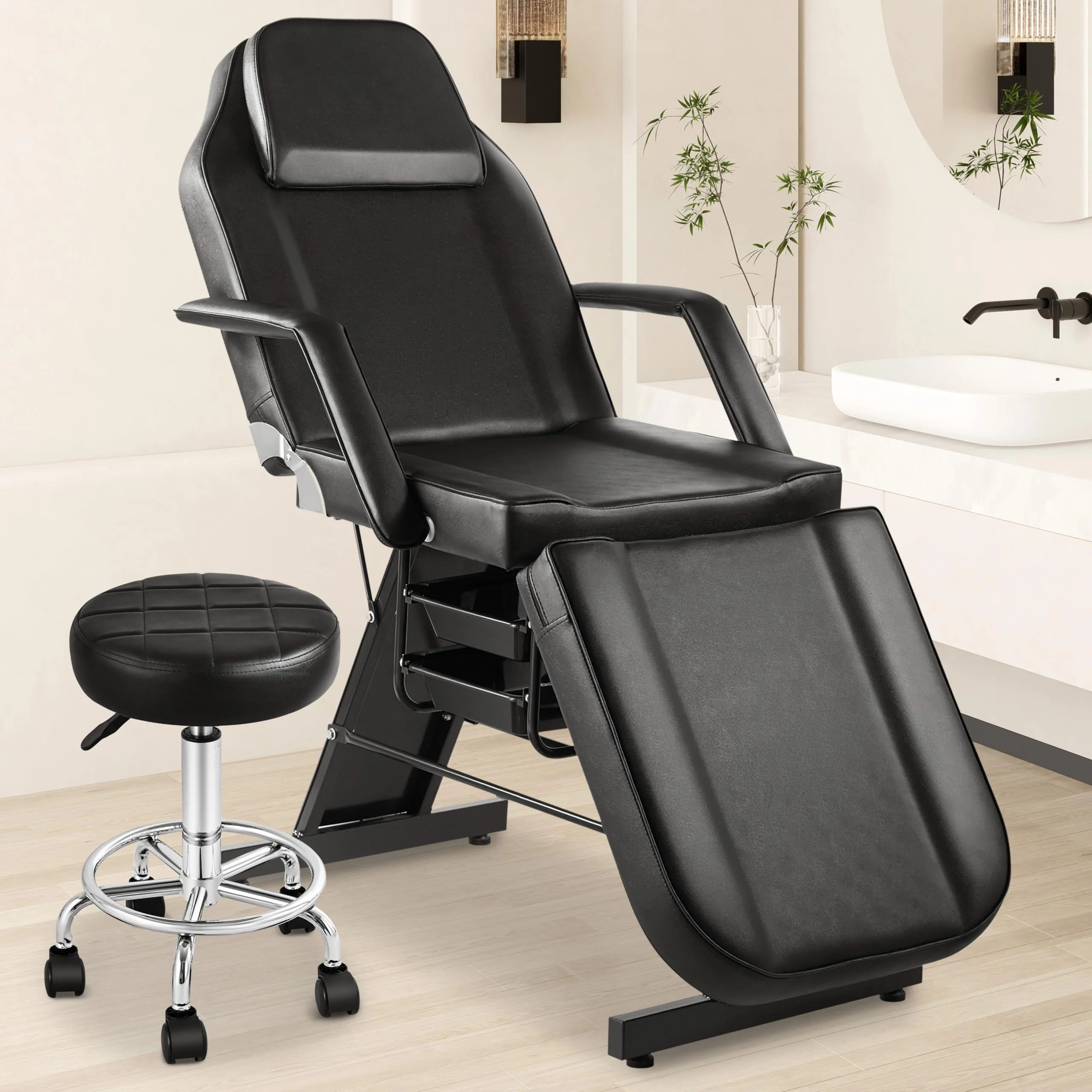 Tythical Tattoo Chair for Client, Facial Lash Bed for Artist with Stool & Removable Armrest, Multifunctional Esthetician Bed Tab