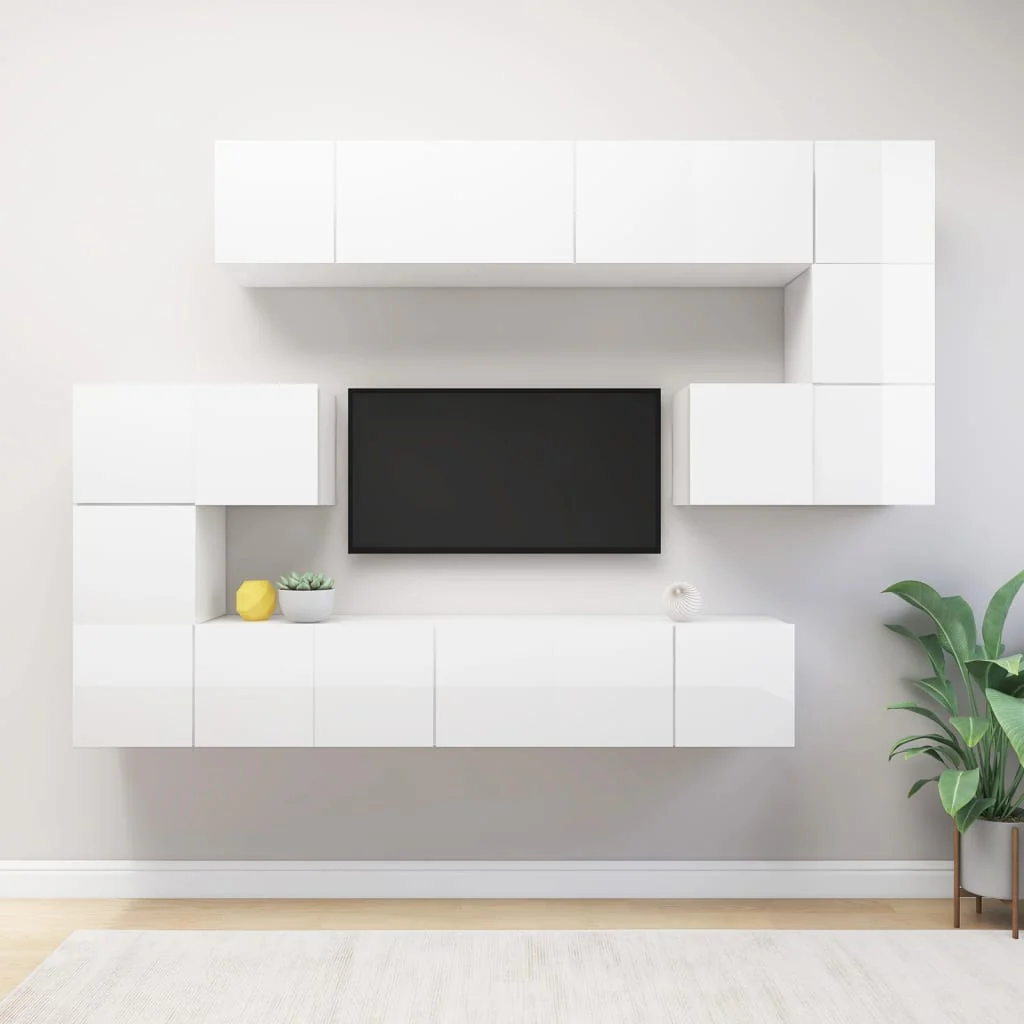 vidaXL 10 Piece TV Cabinet Set White Engineered Wood