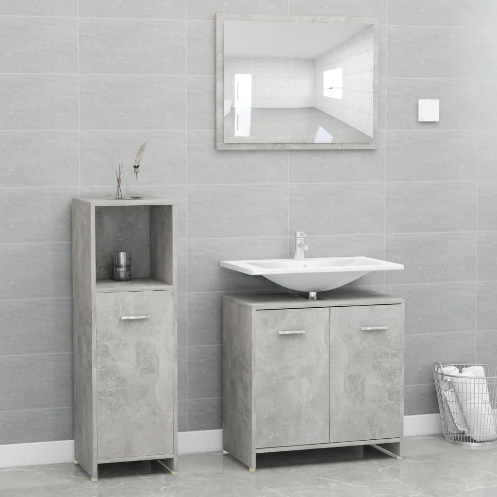 vidaXL 3 Piece Bathroom Furniture Set Concrete Gray Engineered Wood