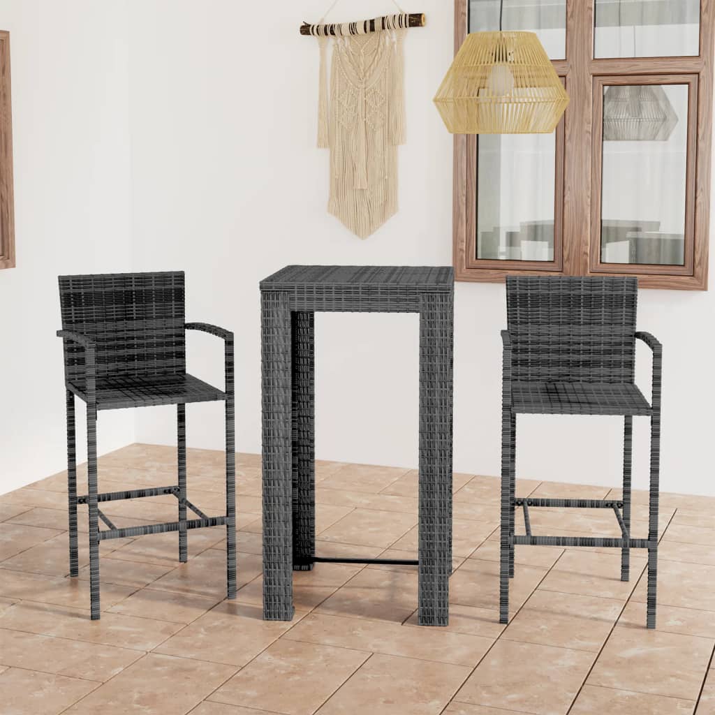 vidaXL 3 Piece Patio Bar Set with Armrest Poly Rattan Gray