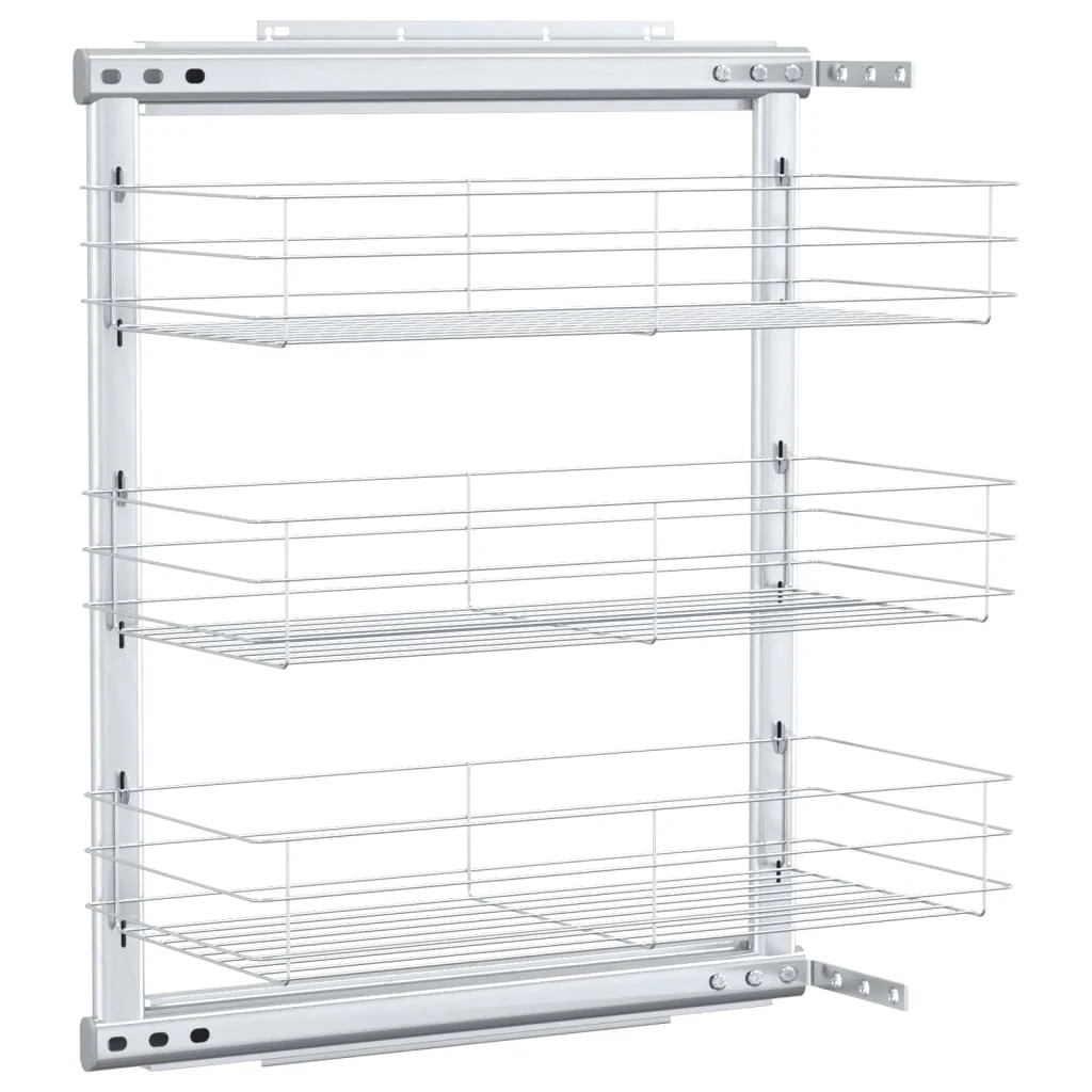 vidaXL 3-Tier Pull-out Kitchen Wire Basket Silver 18.5x9.8x22