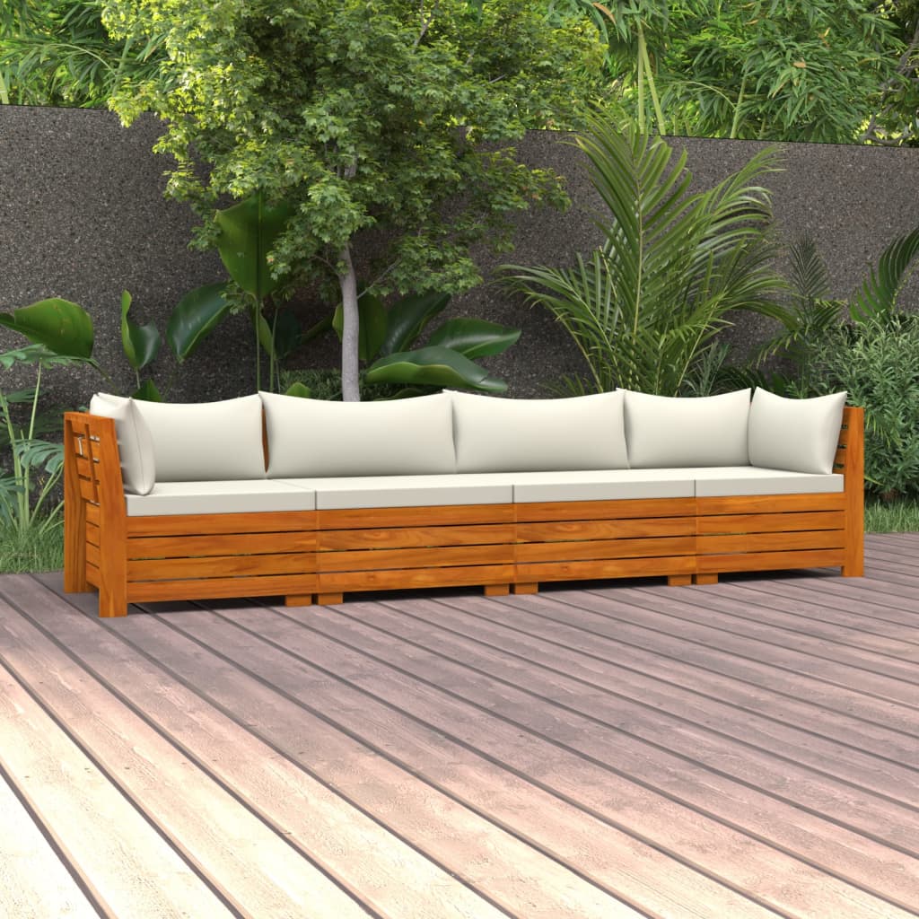 vidaXL 4-Seater Patio Sofa with Cushions Solid Acacia Wood