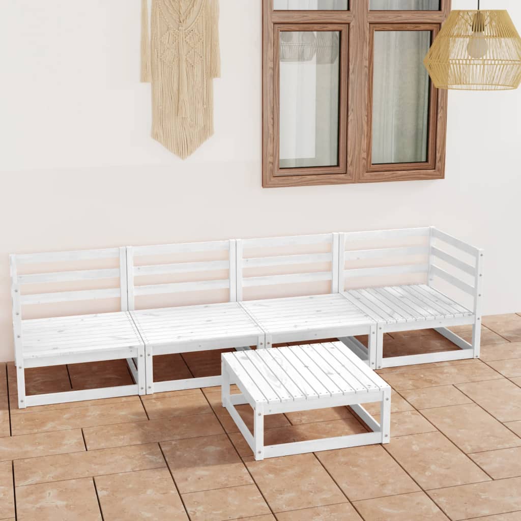 vidaXL 5 Piece Garden Lounge Set White Solid Pinewood