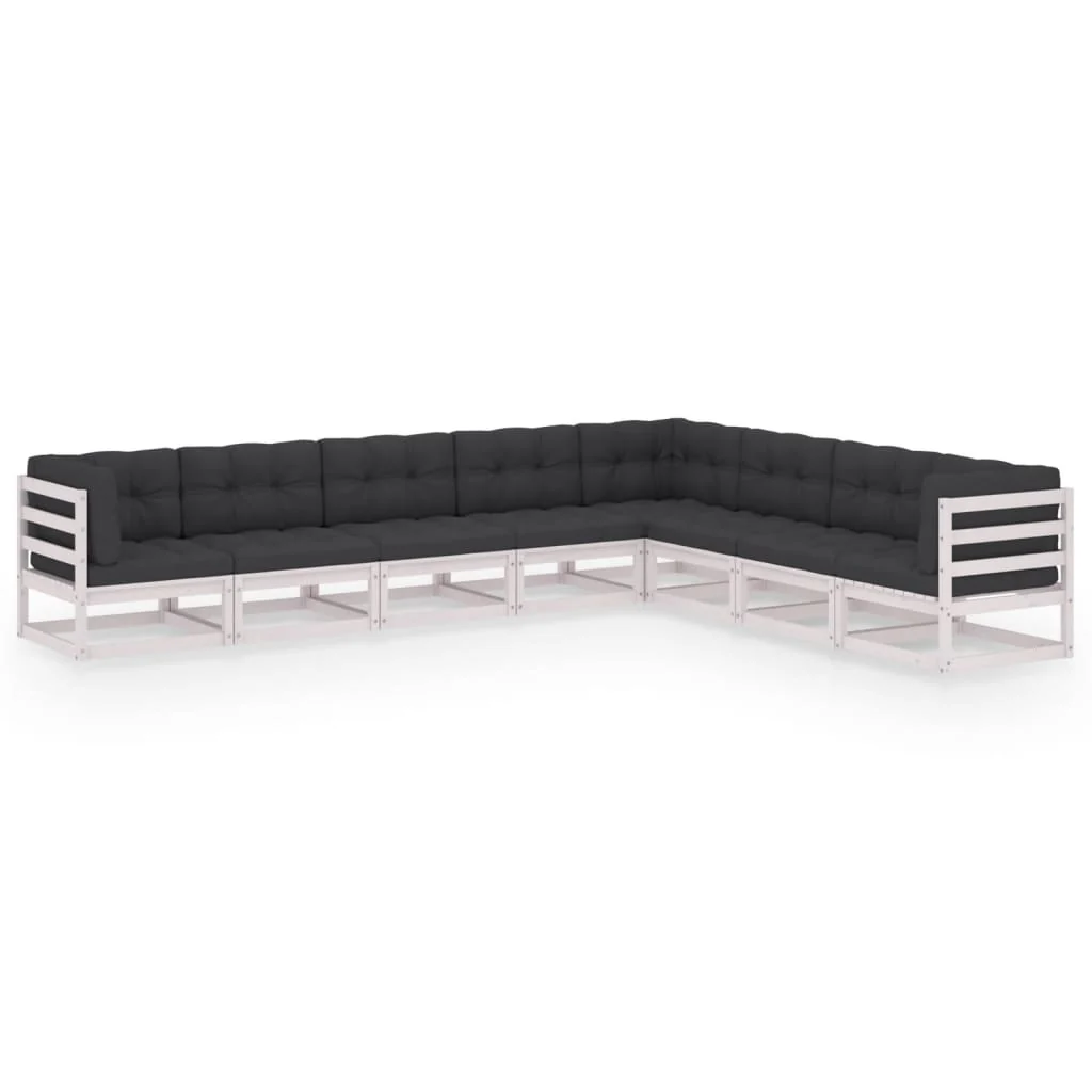 vidaXL 8 Piece Garden Lounge Set with Cushions White Solid Pinewood