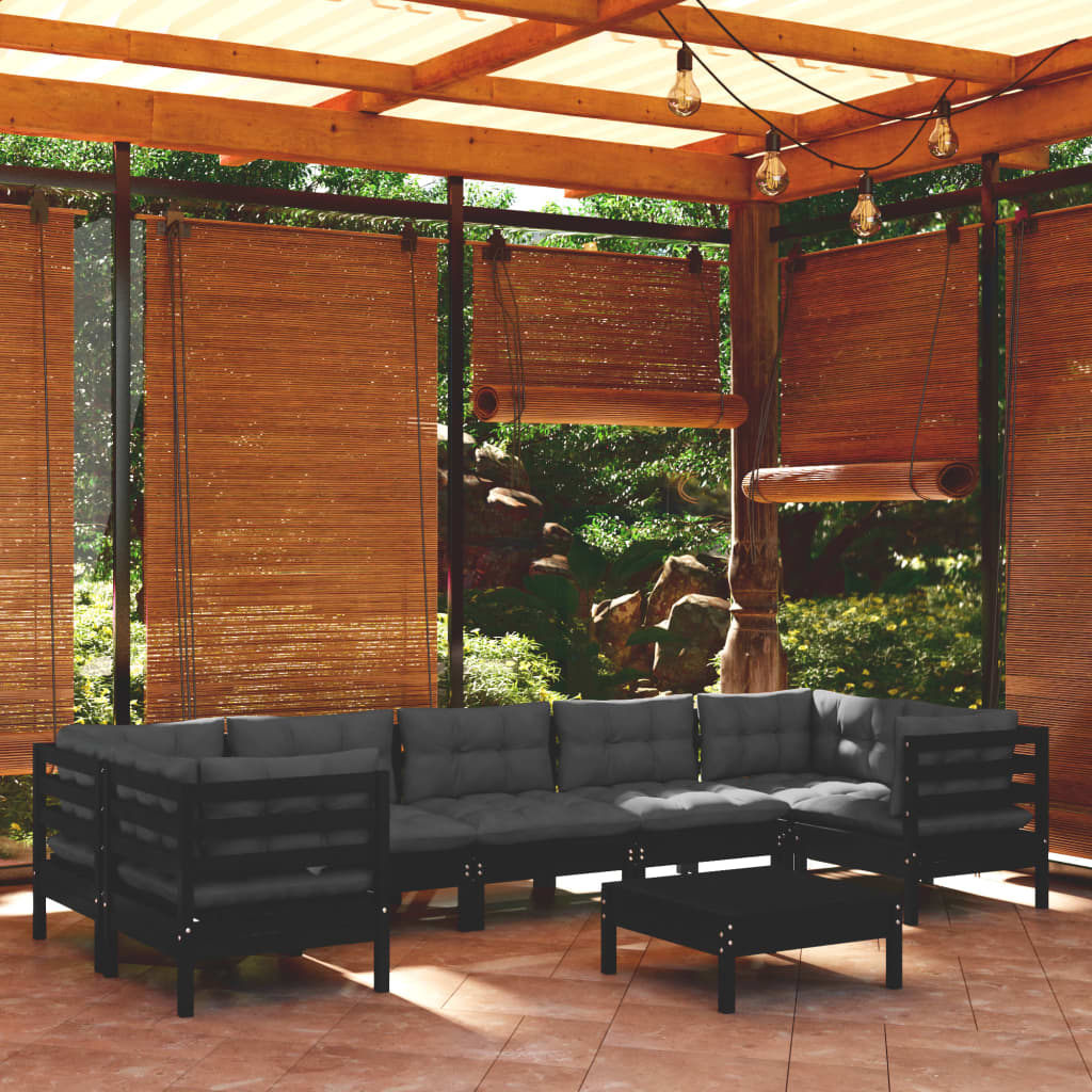 vidaXL 8 Piece Patio Lounge Set with Cushions Black Pinewood