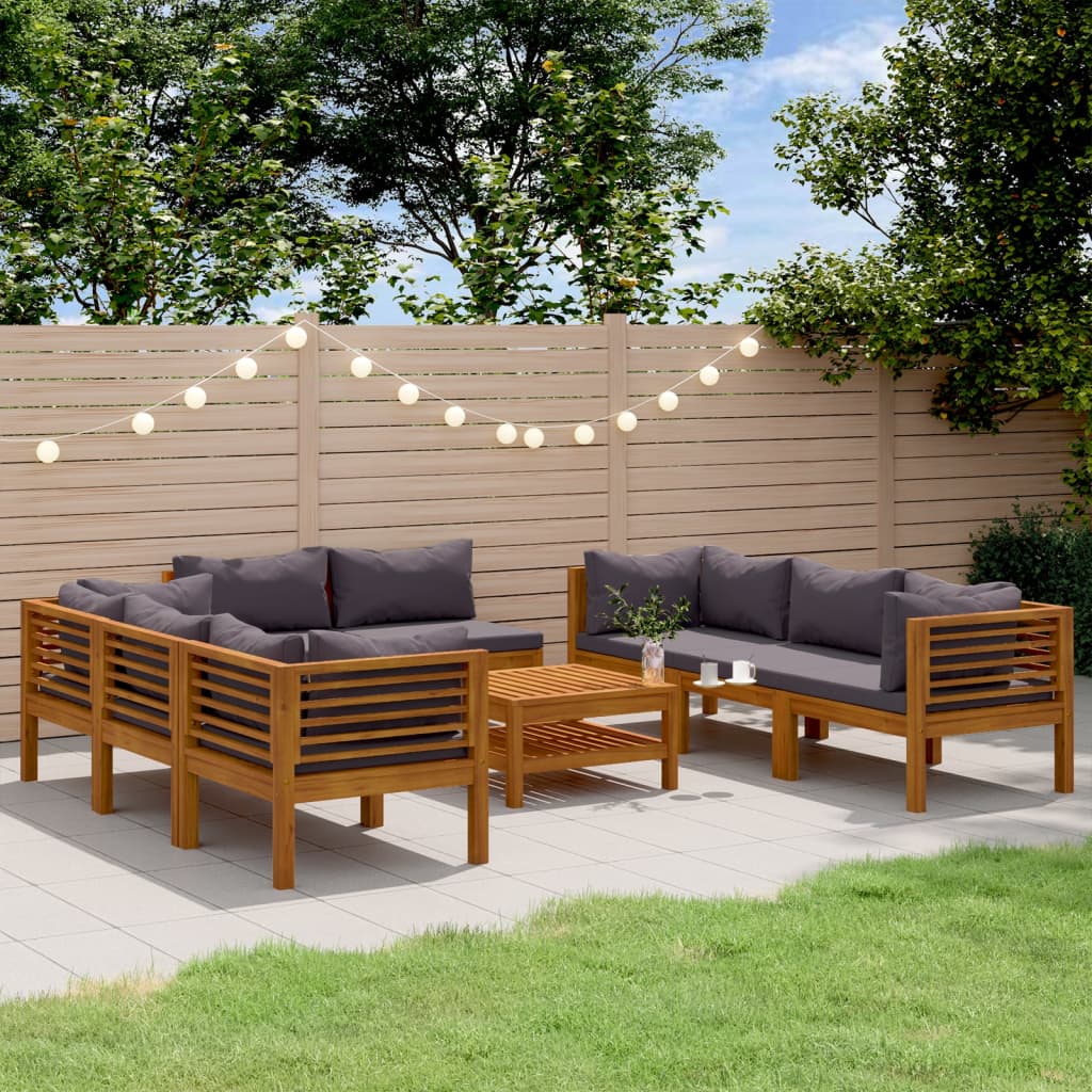 vidaXL 9 Piece Patio Lounge Set with Cushion Solid Acacia Wood