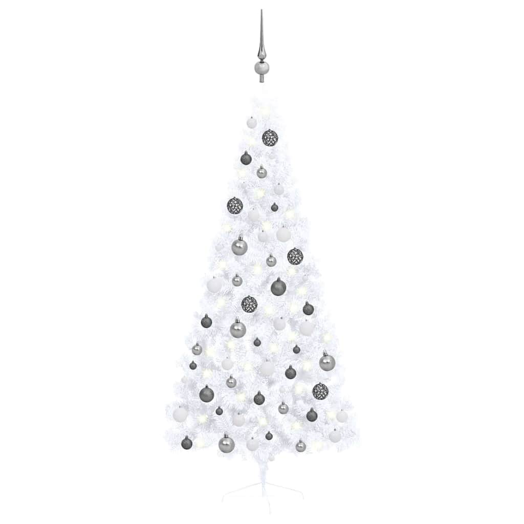 vidaXL Artificial Half Christmas Tree with LEDs&Ball Set White 70.9