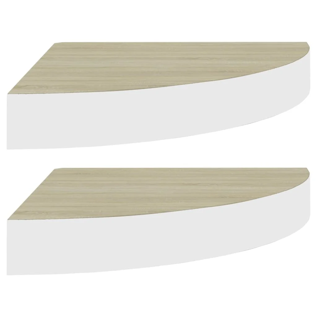 vidaXL Corner Wall Shelves - Oak & White, Honeycomb MDF/Metal, 2 pcs, 9.8x9.8x1.5, Invisible Mounting, Space Saving Design