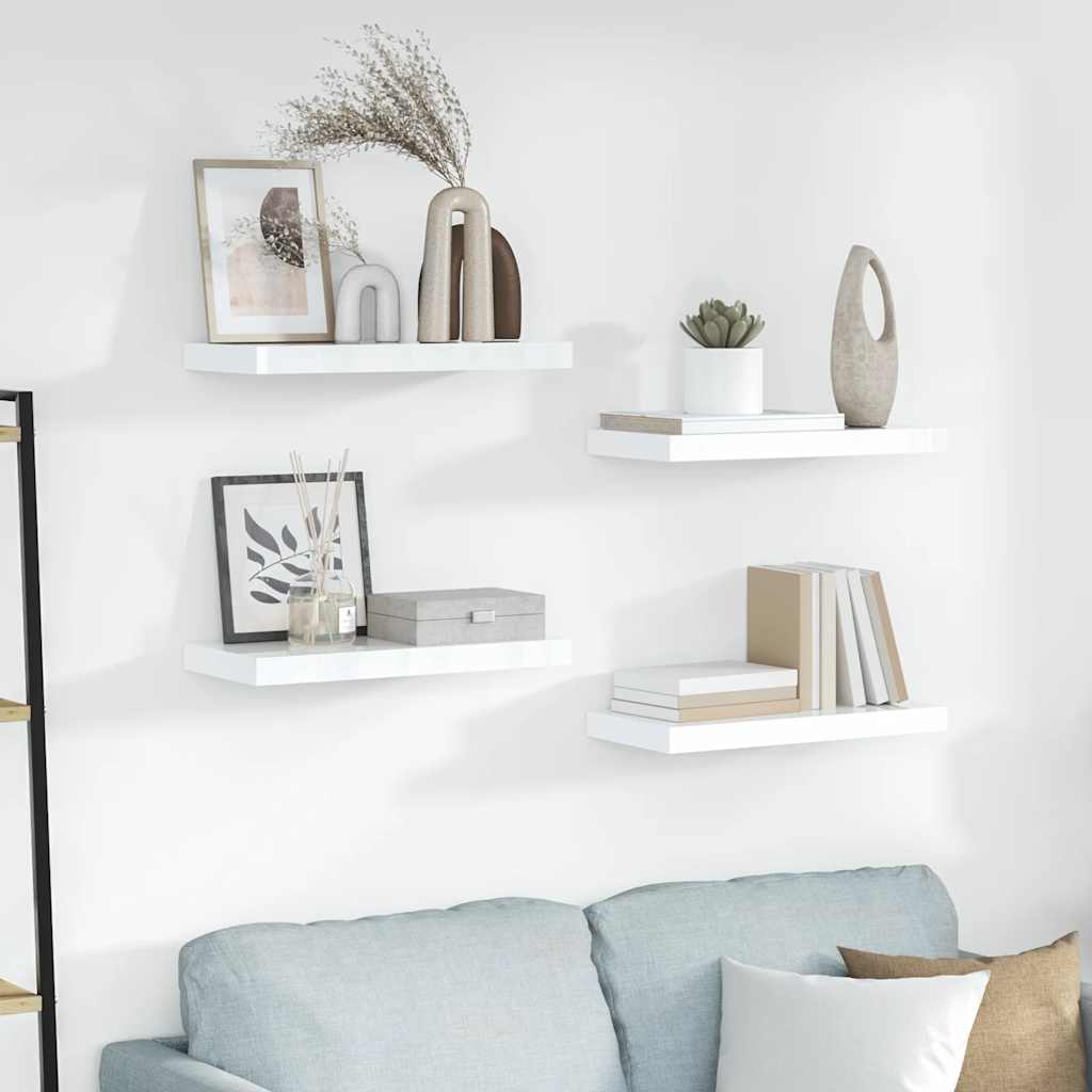 vidaXL Floating Wall Shelves 4 pcs High Gloss White 19.7x9.1x1.5 MDF