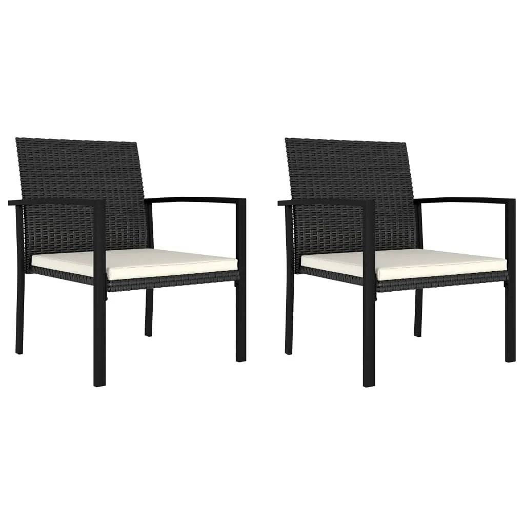 vidaXL Modern Patio Dining Chairs - Set of 2, Outdoor Use Poly Rattan Design in Black with Cream Cushions, Weather-Resistant and