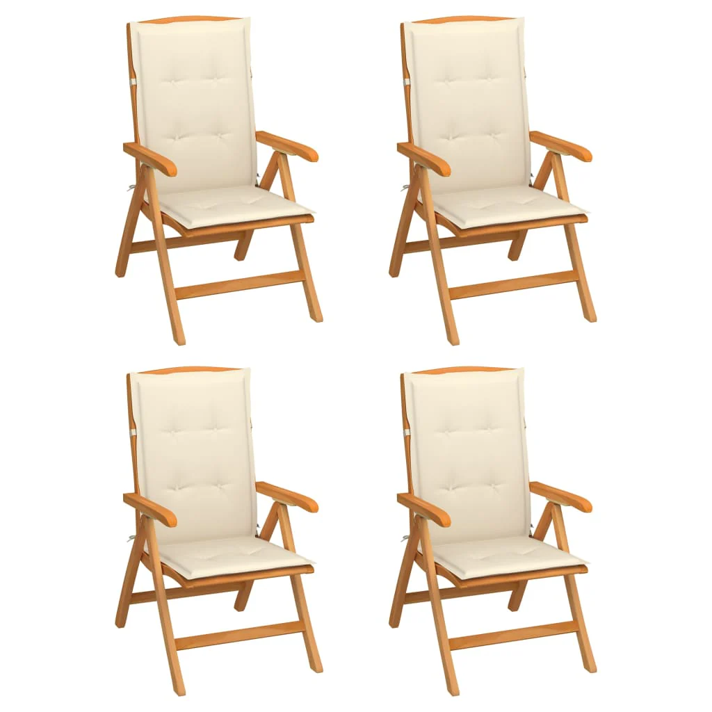 vidaXL Reclining Patio Chairs with Cushions 4 pcs Solid Teak Wood