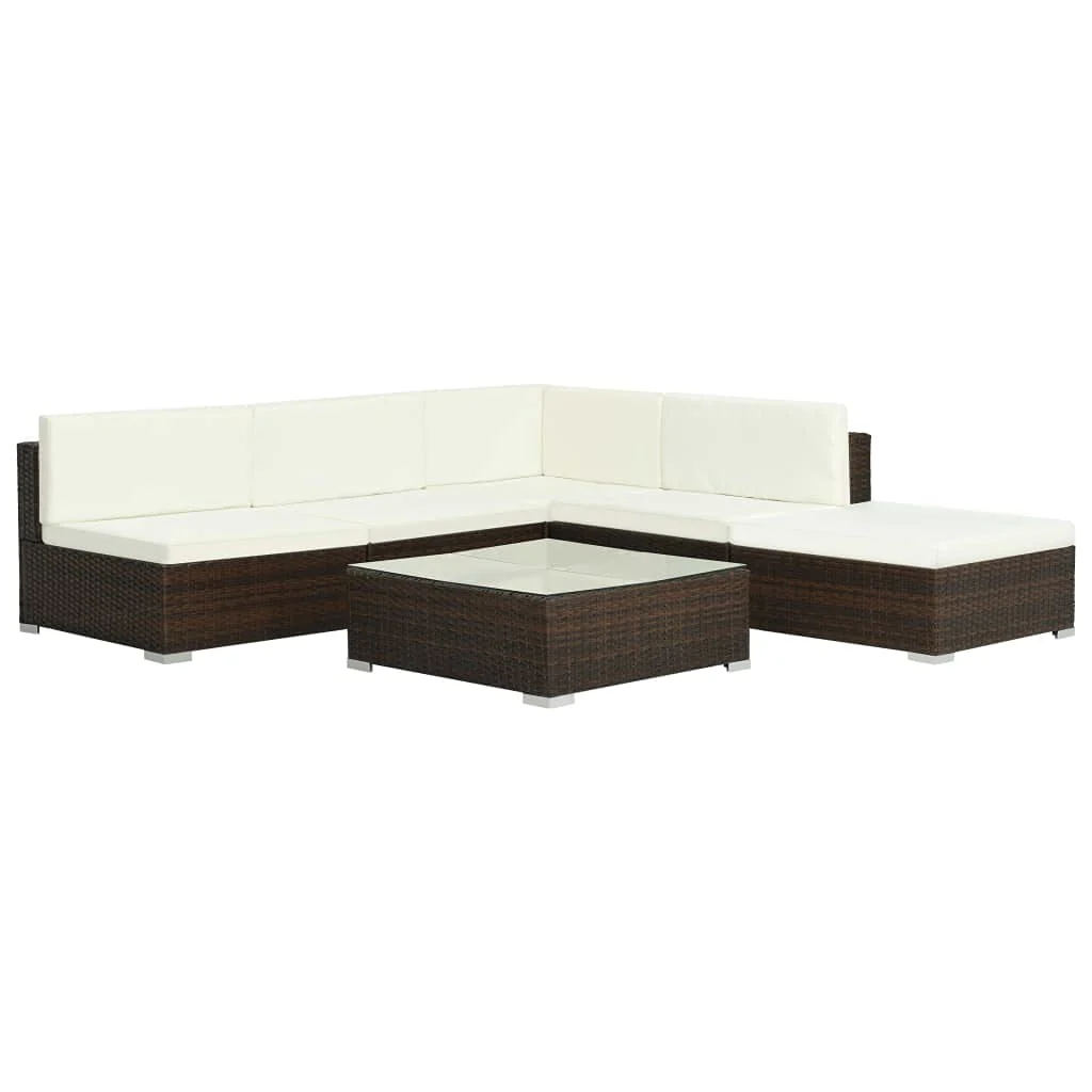 vidaXL Scandinavian Style Poly Rattan Patio Lounge Set, 6-Piece with Weather-Resistant Cushions and Glass Coffee Table, Easy Ass
