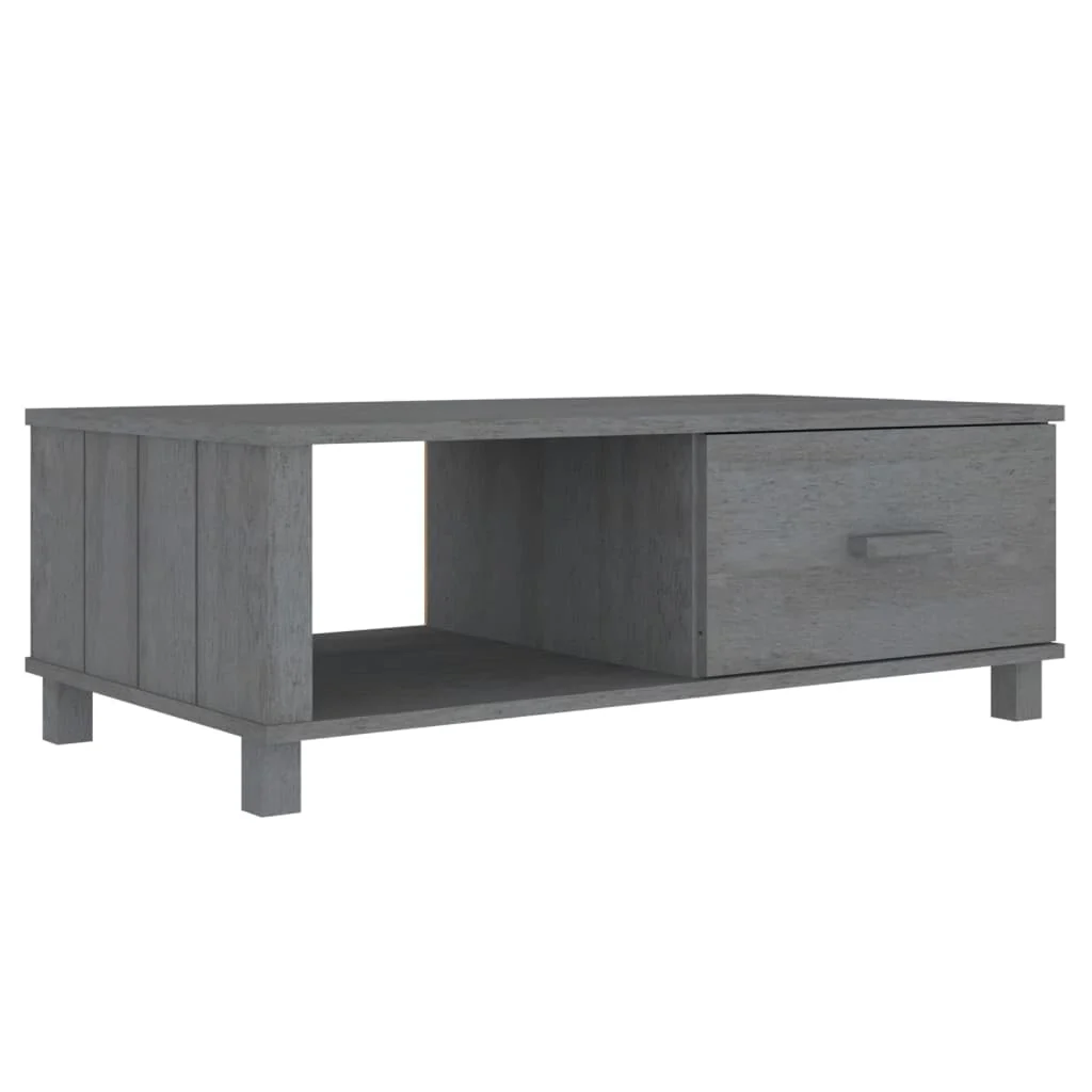 vidaXL Solid Pinewood Coffee Table HAMAR with Storage Drawer and Compartment, Versatile Home Furniture, Dark Gray, 39.4x21.7x13.