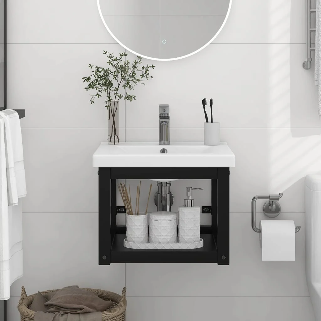 vidaXL Wall-mounted Bathroom Washbasin Frame Black 15.7 x 15 x 12.2 Iron