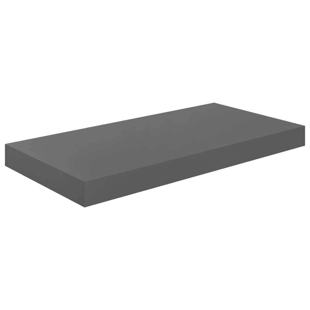 vidaXL Wall Mounted Floating Shelf in High Gloss Gray, Durable Honeycomb MDF and Metal Frame - Measurements 19.7 x 9.1 x 1.5