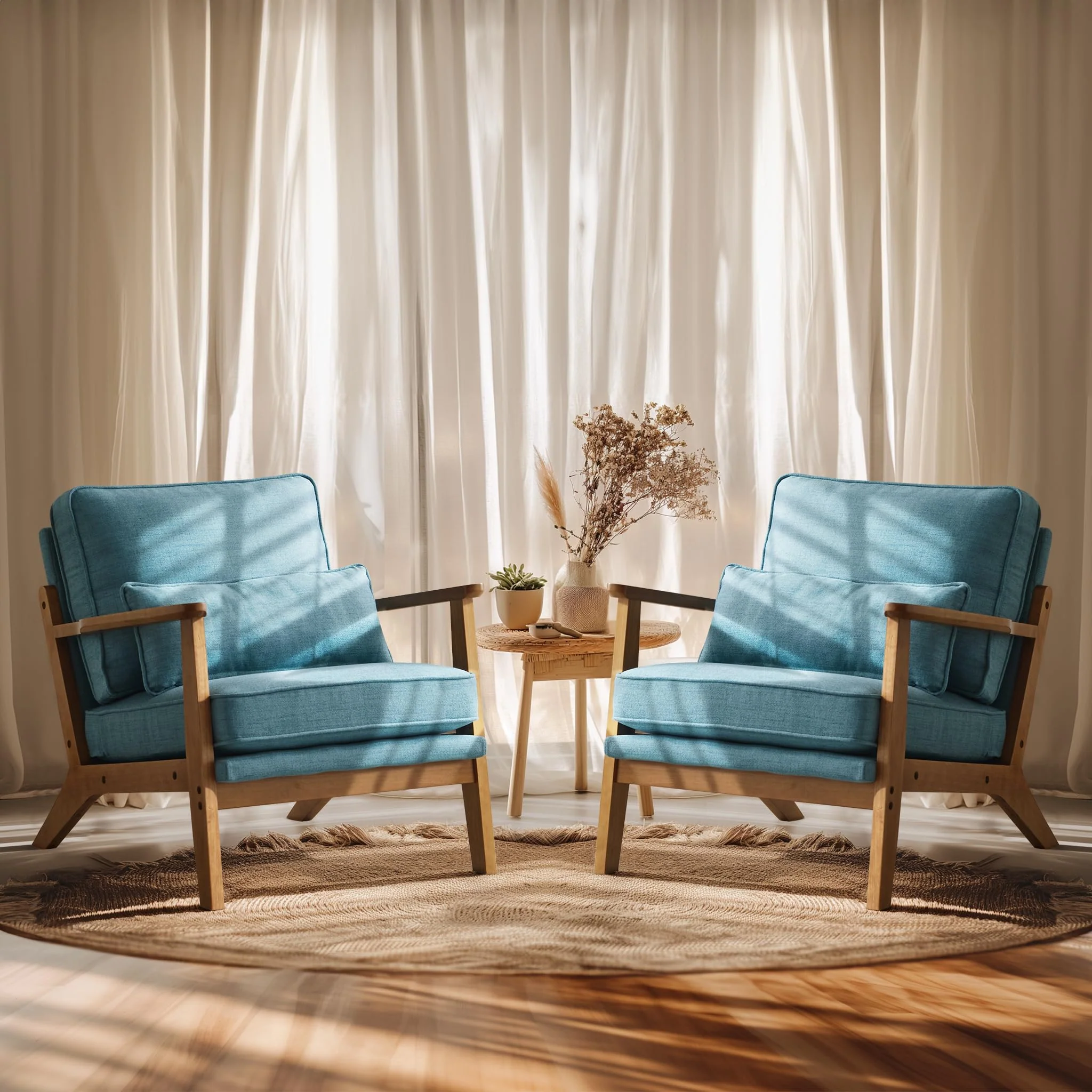 Vingli Solid Wood Wide Armrests Accent Chair Set Of 2,Upholstered Mid Century Modern Chair With Pillow,Comfy Reading Chair,Chair