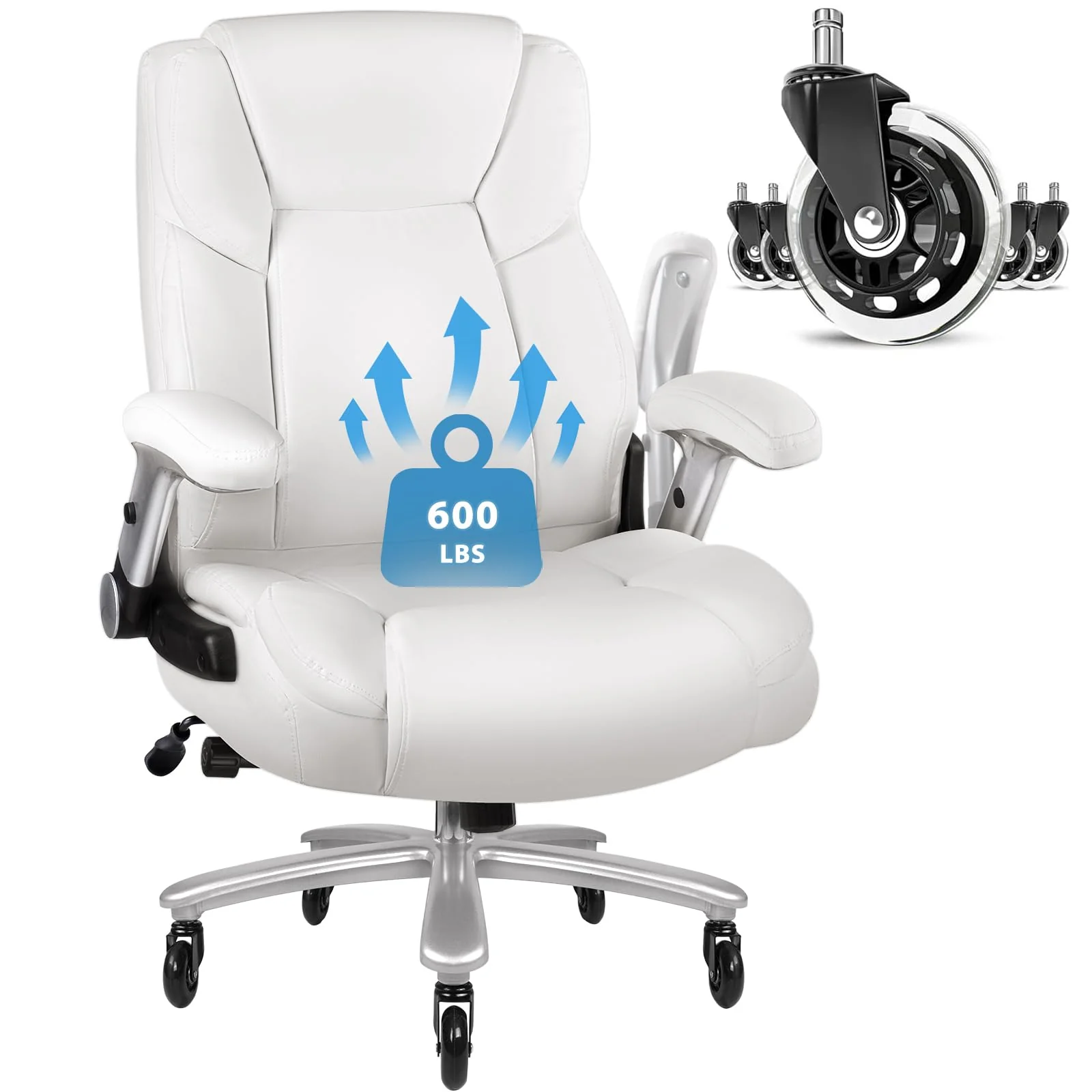 Vitesse 600Lbs Big And Tall Office Chair With Flip Up Armrest, Large Heavy Duty With Ergonomic Lumbar Support, Leather Office Ch