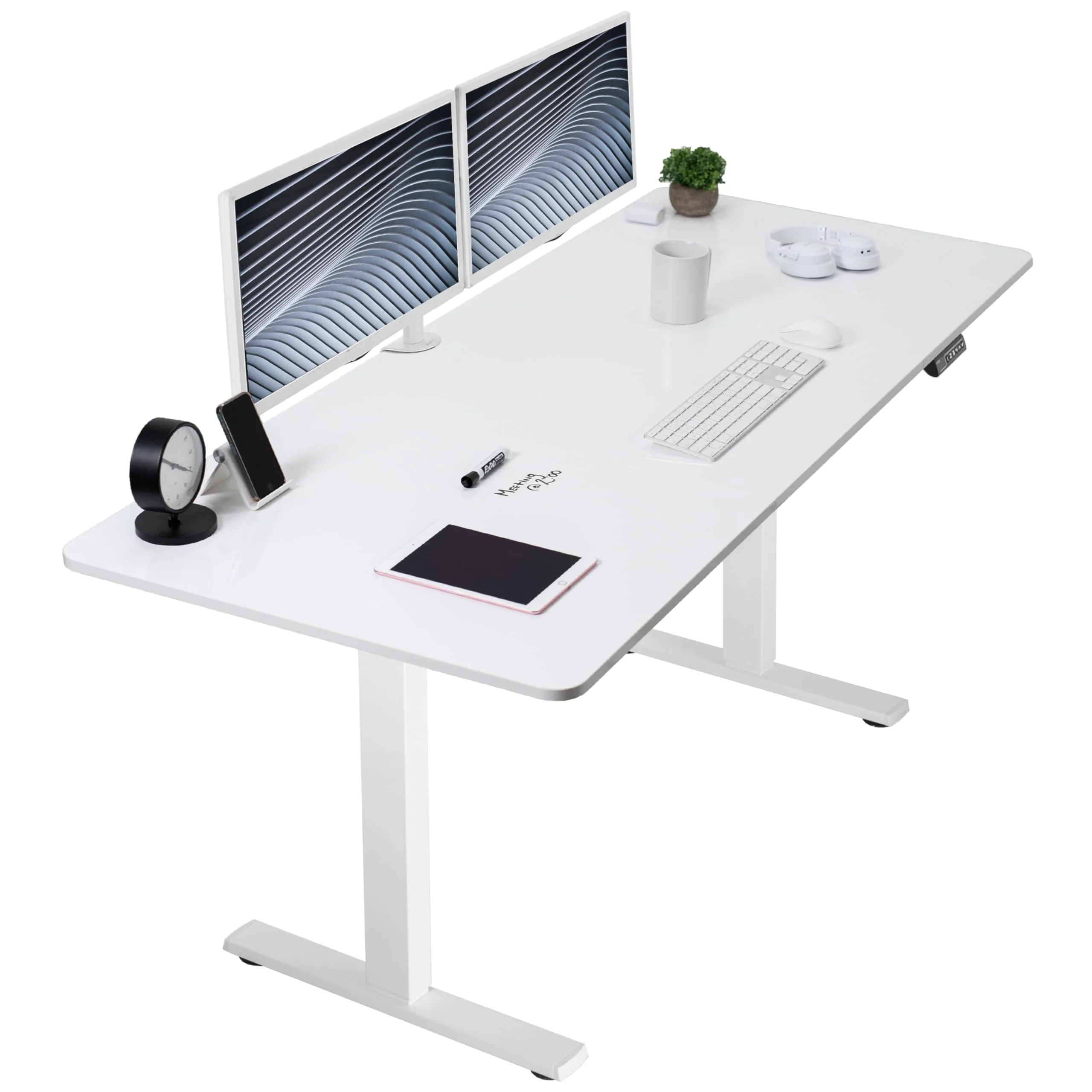 VIVO Electric Dry Erase 71 x 30 in Standing Desk, Memory Height Adjustment, 1B Series, Holds 220 lbs, Whiteboard Top White Frame