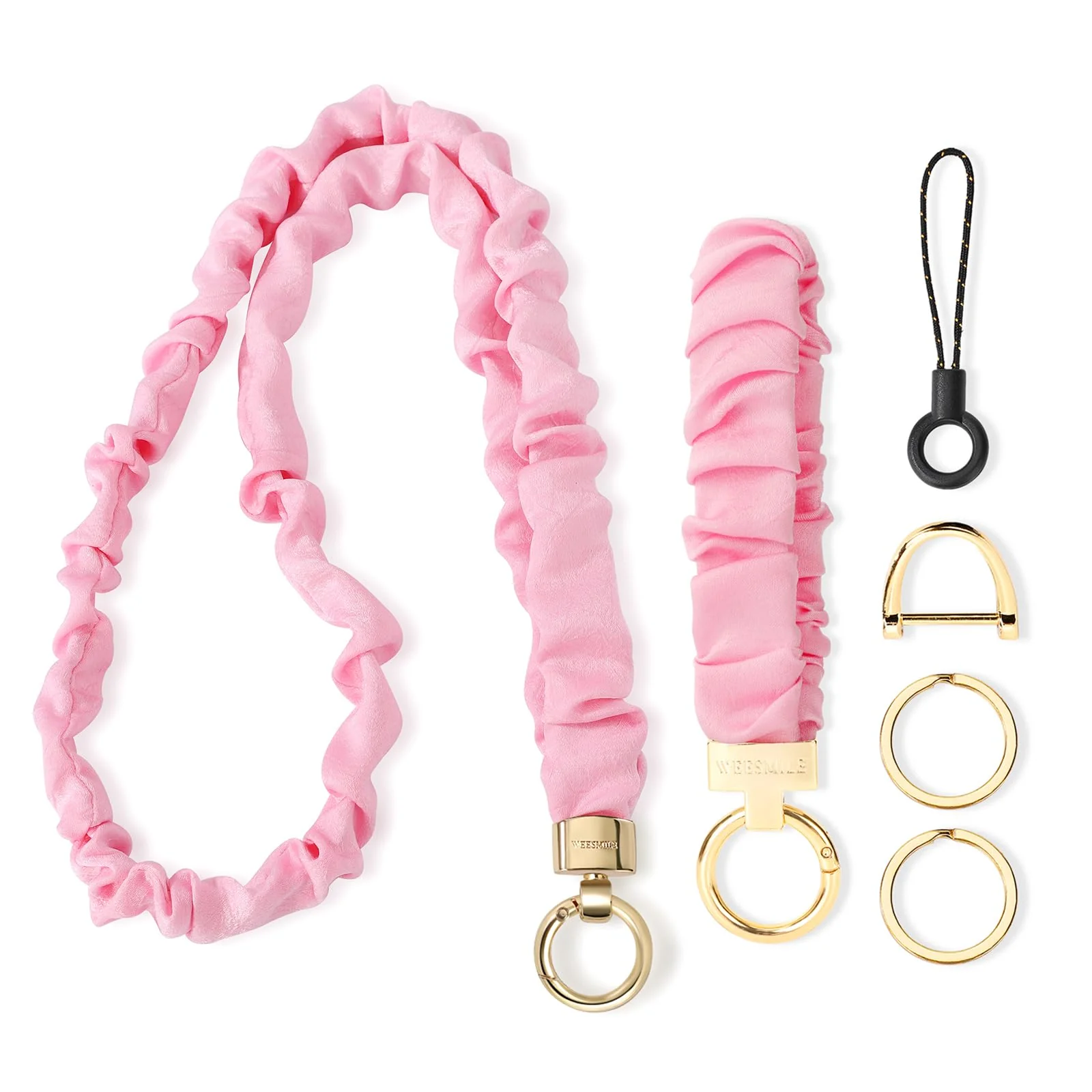 WEESMILE 2 Pcs Retractable Scrunchie Lanyard & Keychain Wristlet, Cute Key Lanyards for ID Badge | Stretchy Neck Lanyard for Wom
